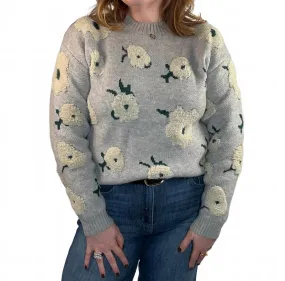 Shelby Flower Cloud Sweater In Grey Cozy Fleece