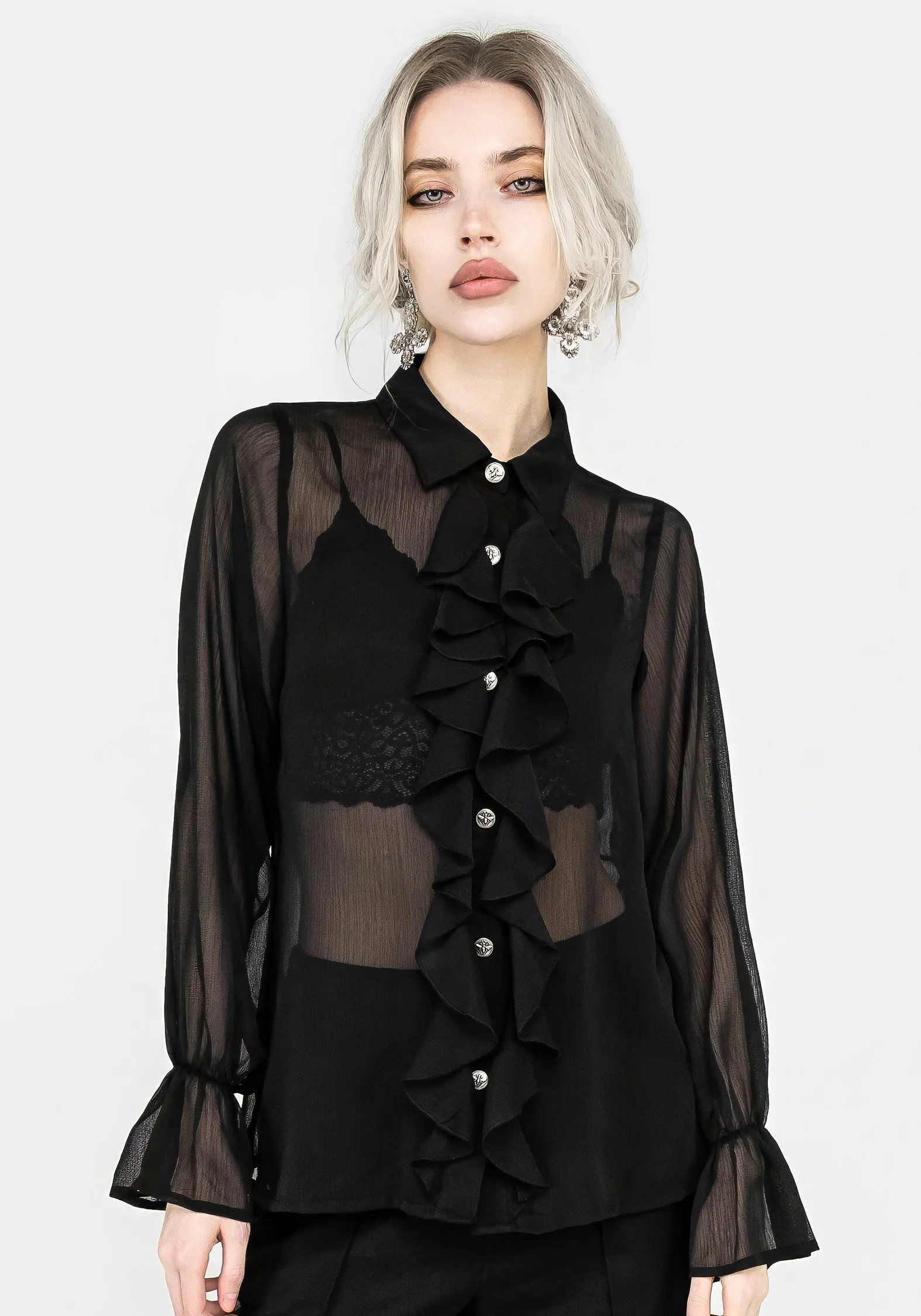 Shelly Sheer Ruffle Shirt Oversized Fit