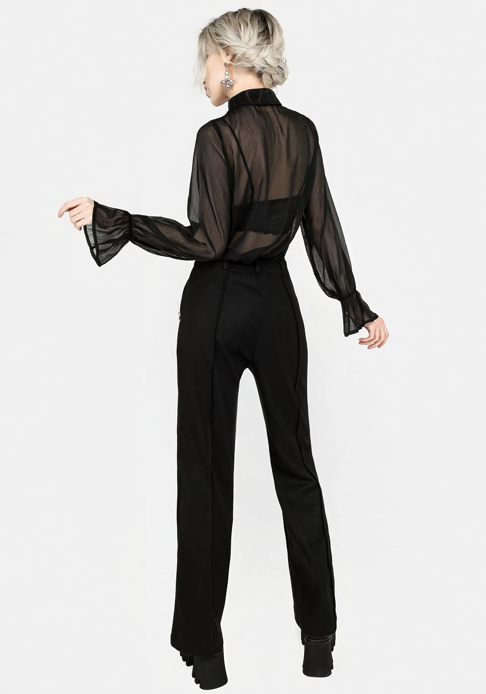 Shelly Sheer Ruffle Shirt Inner Layer Raw edge