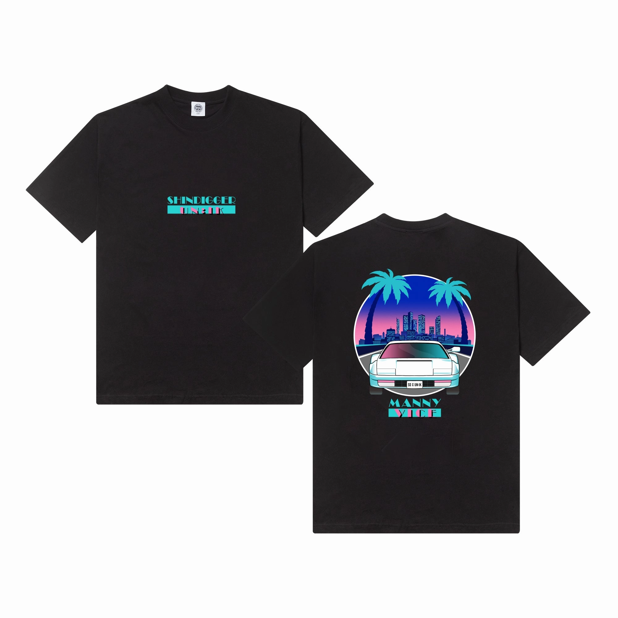 Shindigger X UN:IK 'Manny Vice' Tee - Black Modern Twist contrast