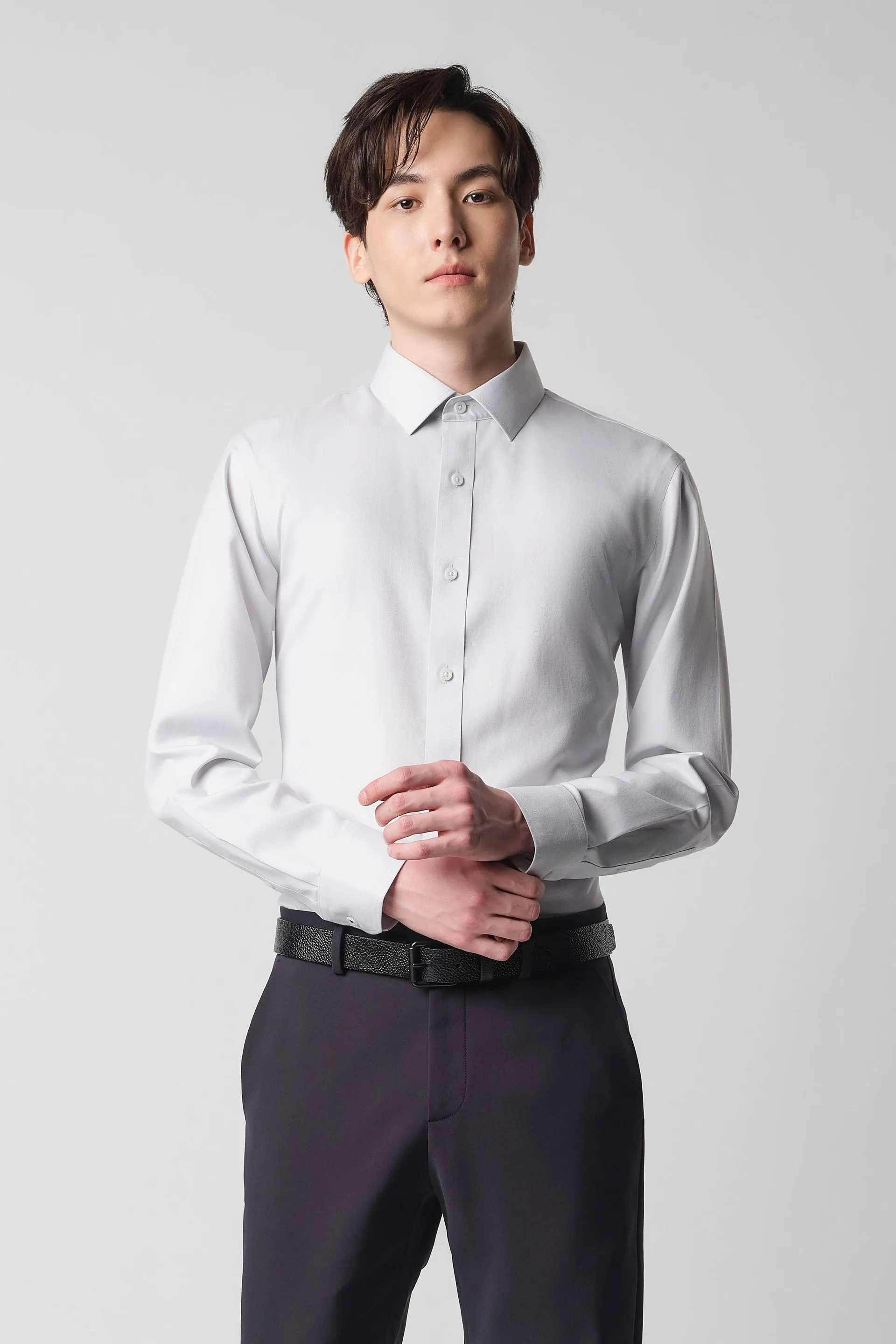 Wrinkle-Free Classic Herringbone Dress Shirt | Light Grey 31880N Wrinkle-Free
