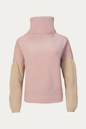 Low Impact Production Cozy Warm Layer Joan Jumper In Pink Color Block