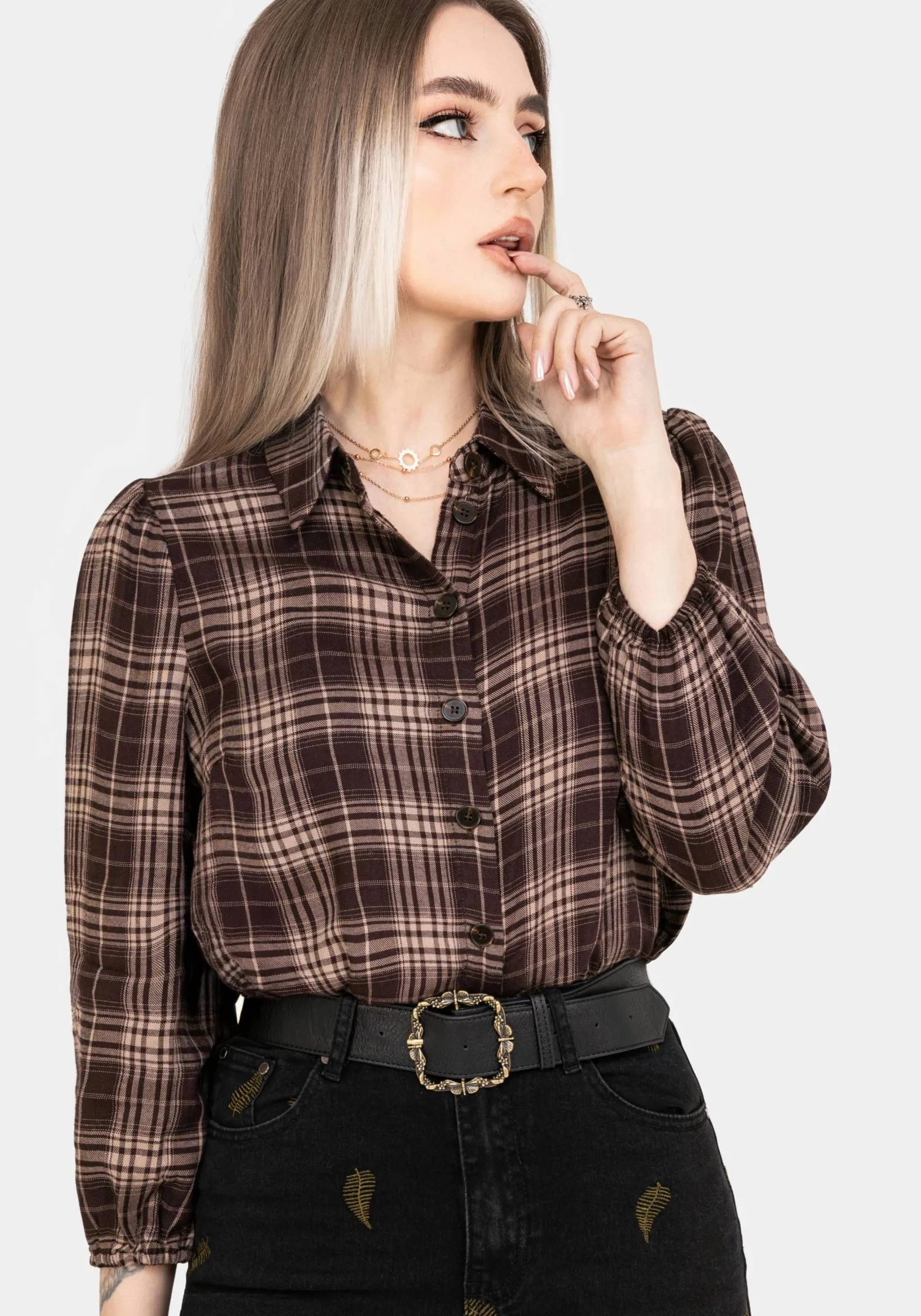 Adra Check Button Up Shirt Anti Static Treatment