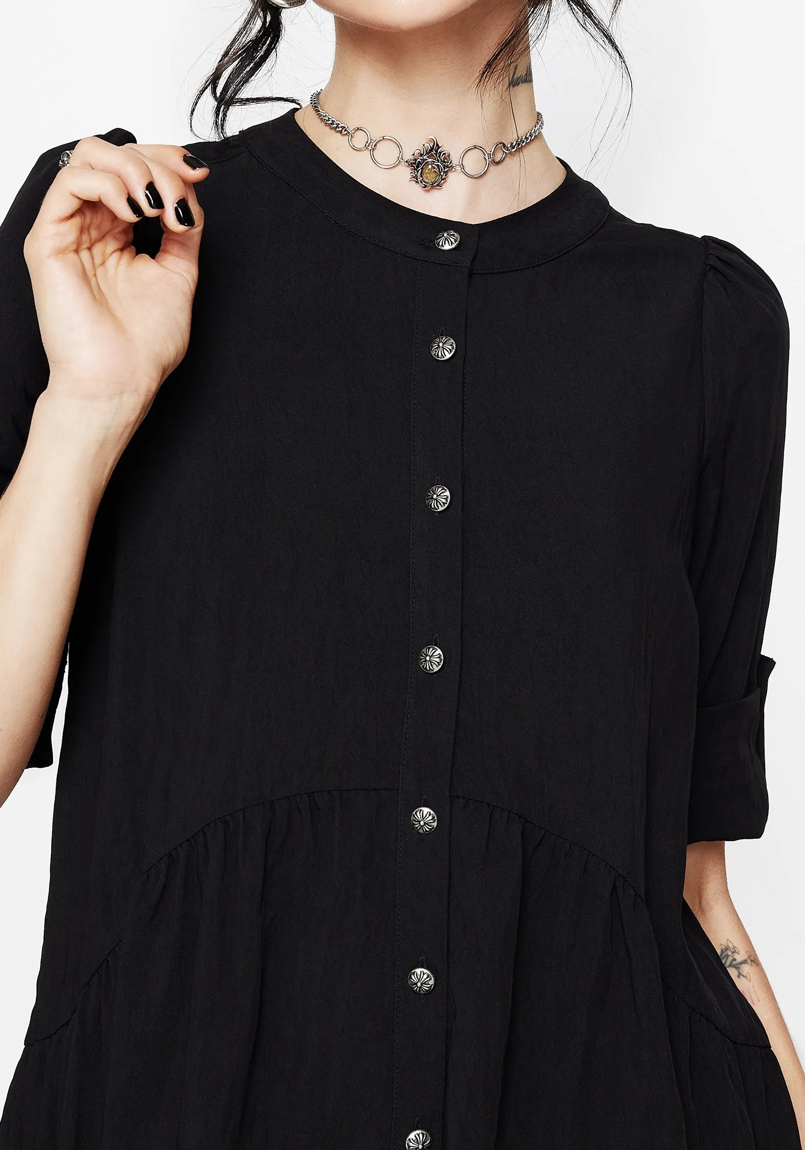 Arden Button Down Mini Smock Dress Textured Surface