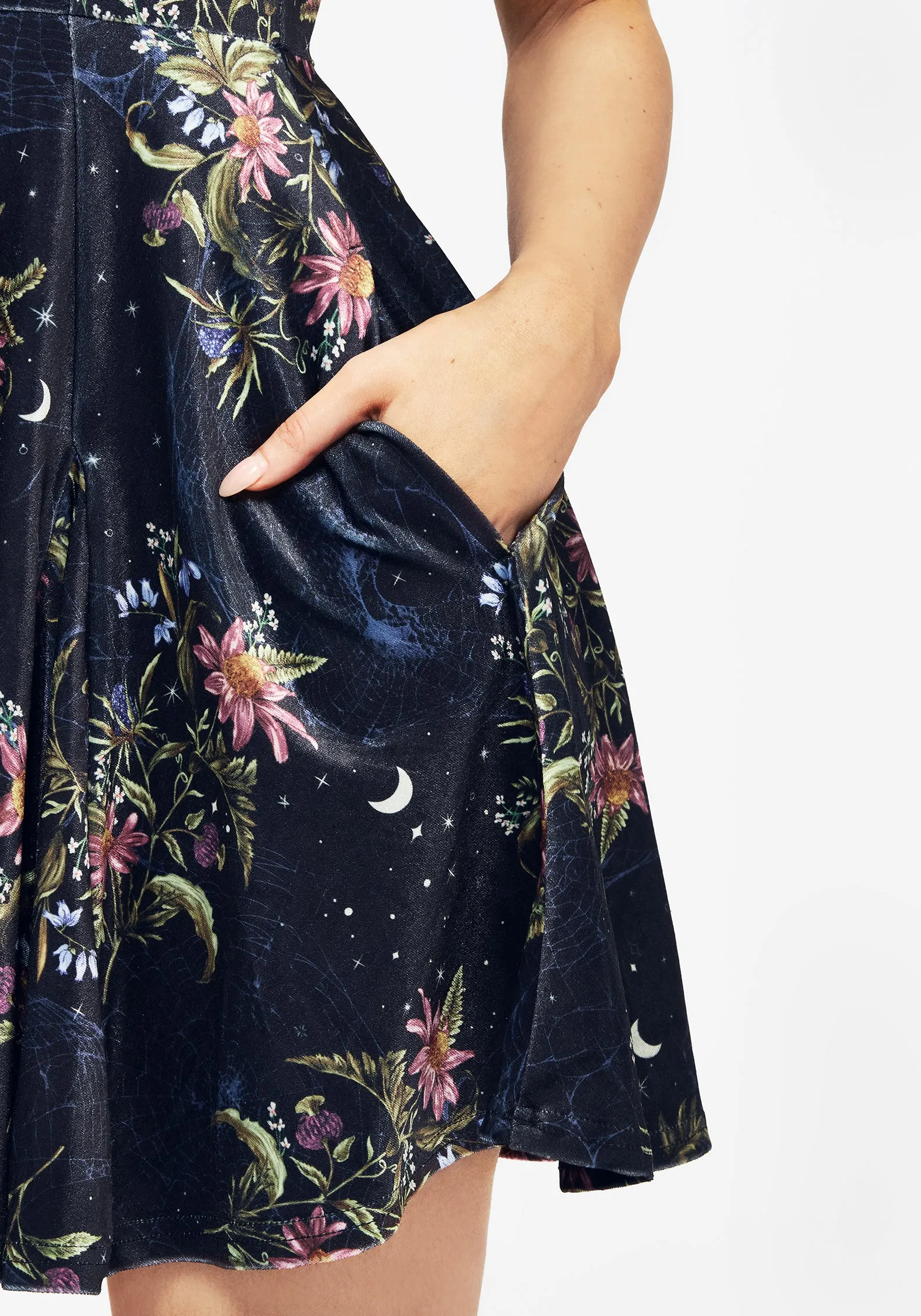 Smooth-Finish Cleome Floral Spiderweb Velour Mini Dress