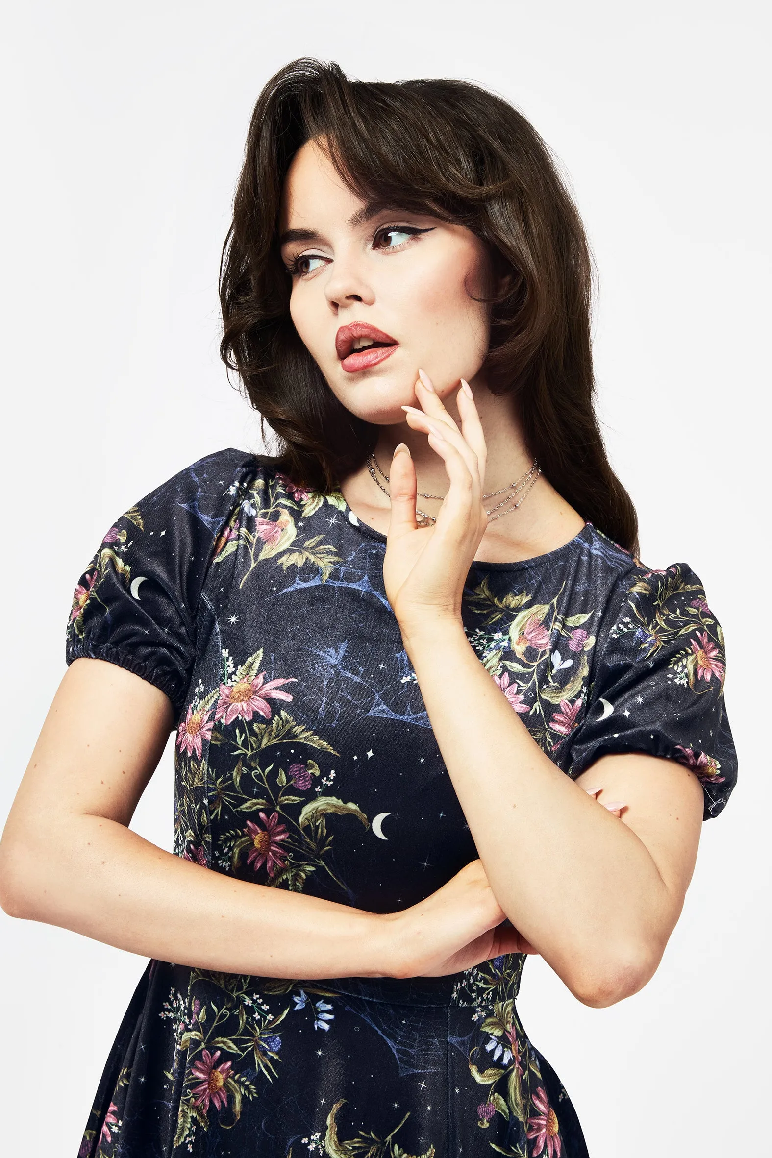 Trendy Wearable Euro Touch Cleome Floral Spiderweb Velour Mini Dress