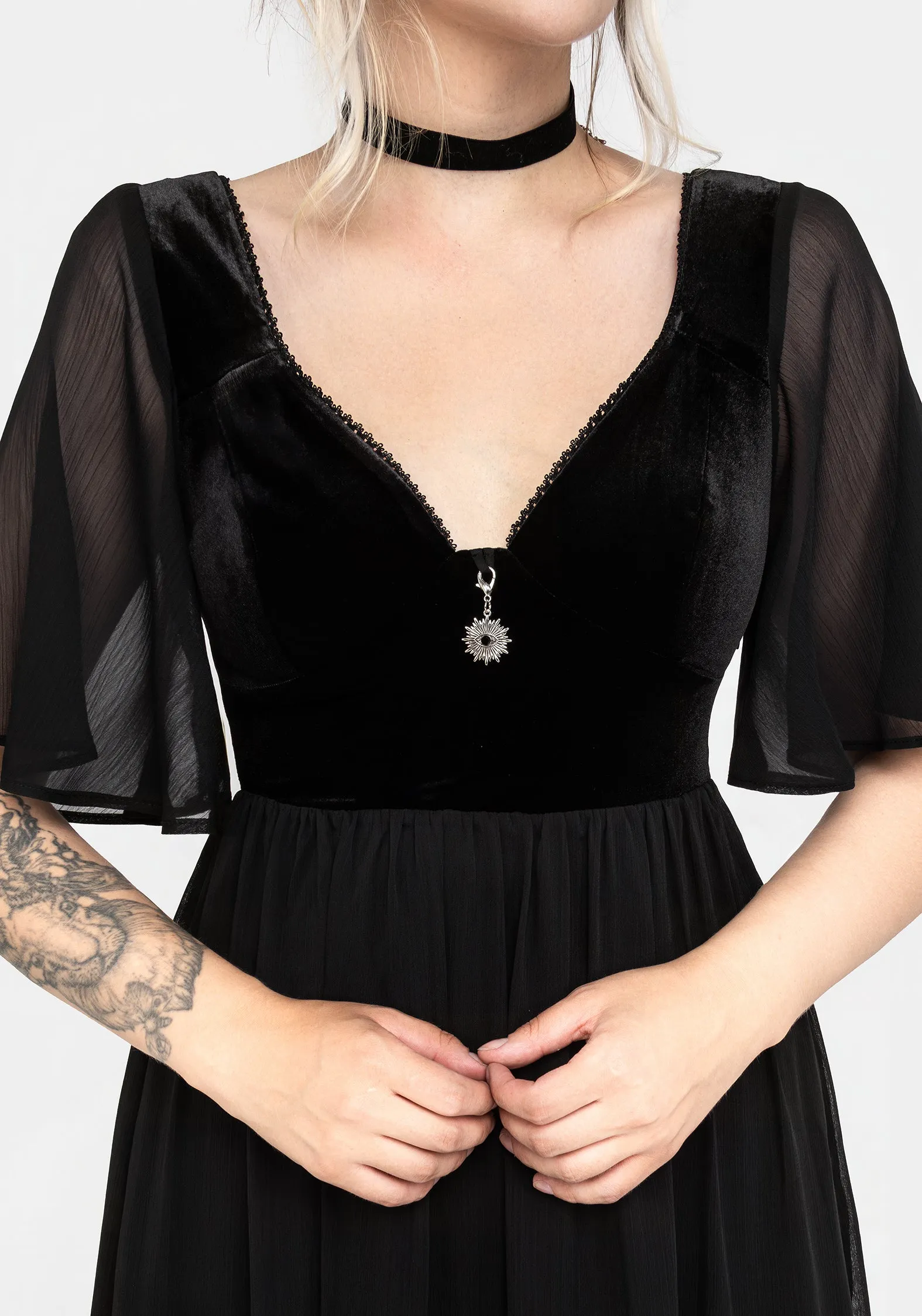 Fitted Look Oculist Chiffon Maxi Dress