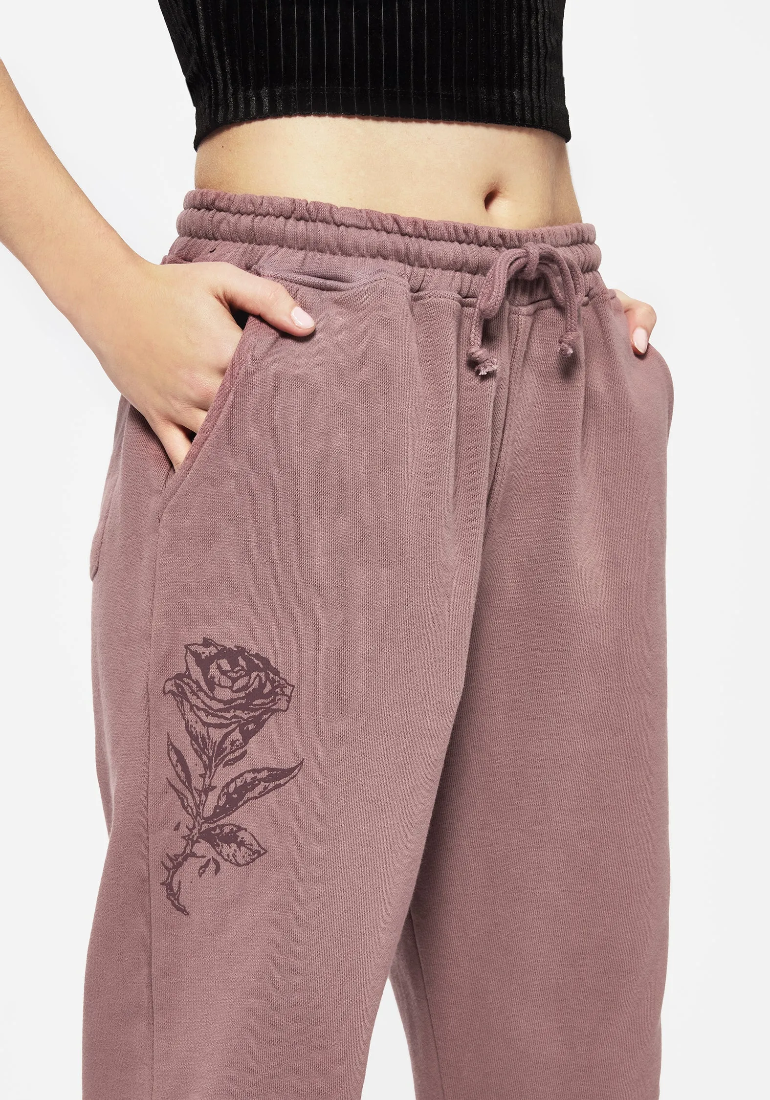 High Waist Elastic Waistband Corvus Graphic Print Tapered Cuffed Jogger