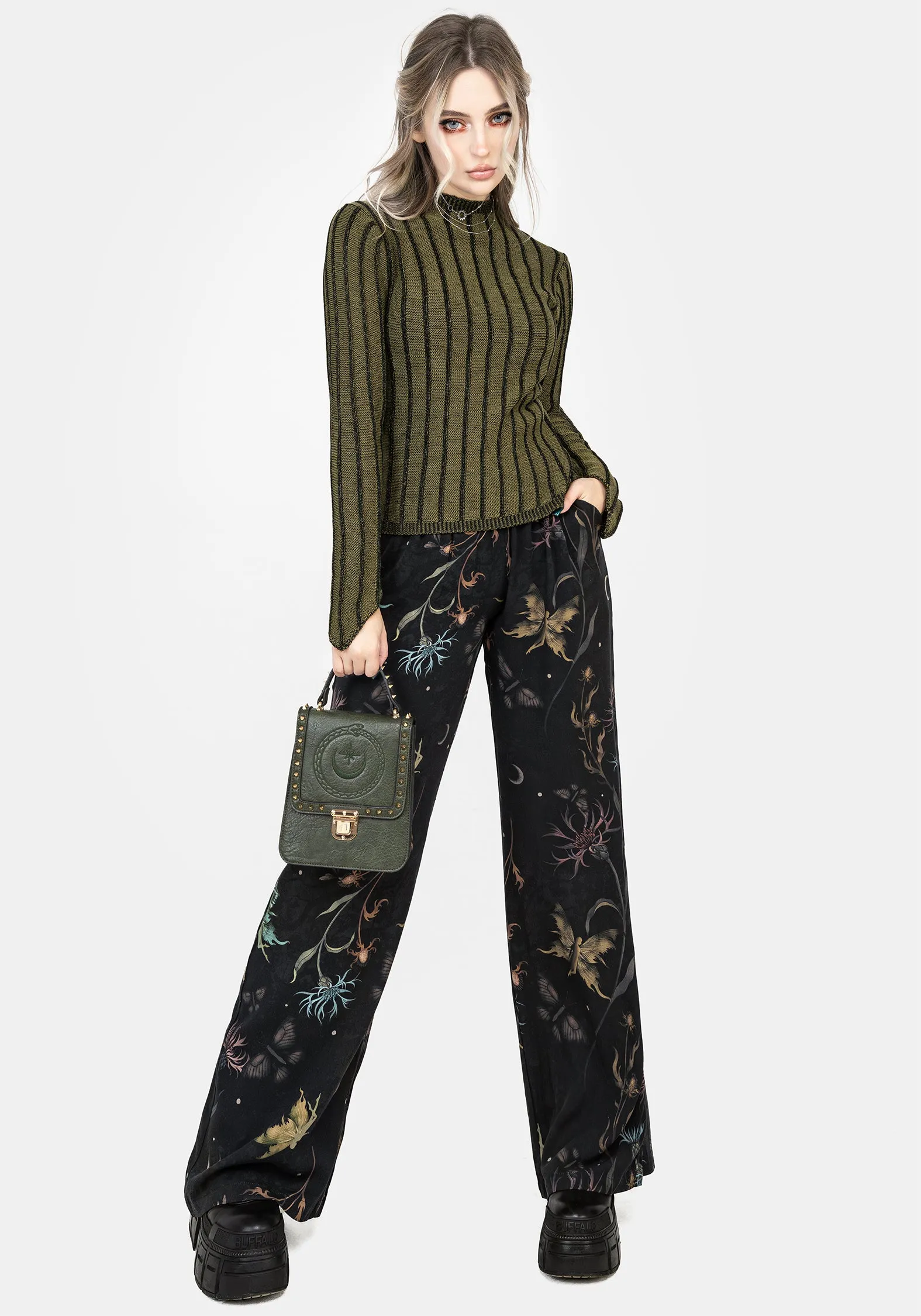 Rosanella Floral Print Straight Leg Trousers Anti Static Fabric