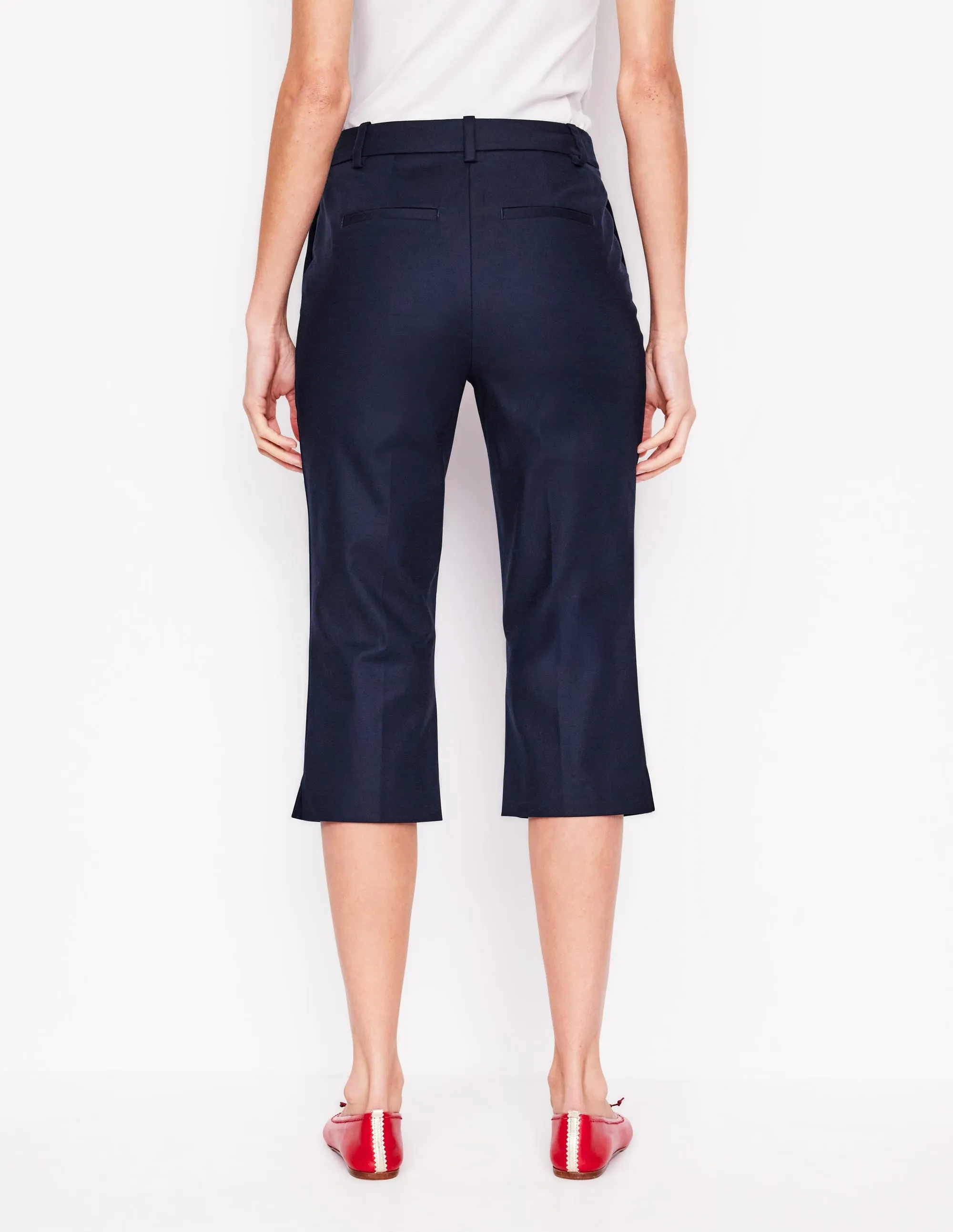 Plaid detail Soft Comfort Capri Trousers-Navy