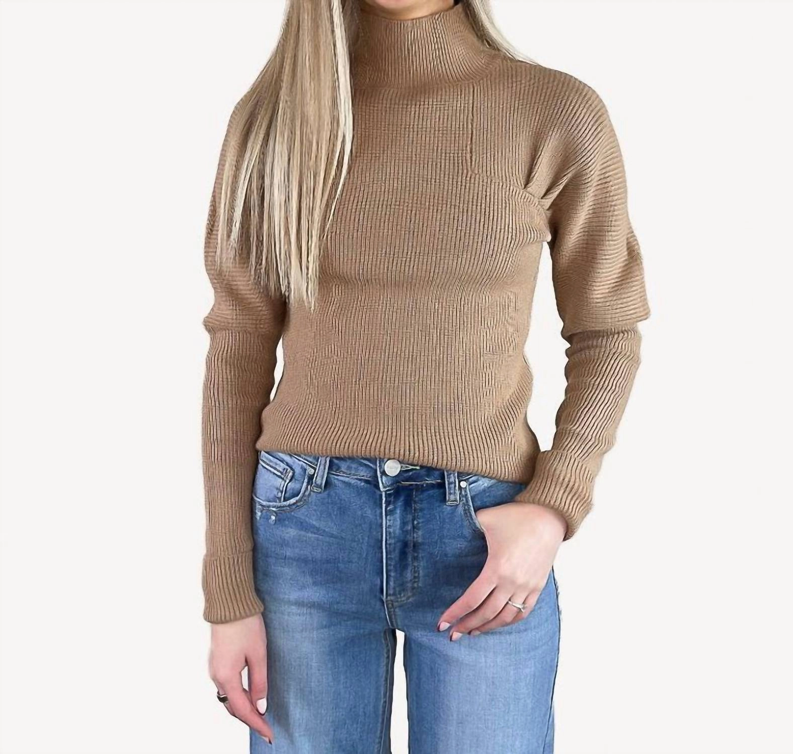 Allergen Free Processing Warm Outfit Ribbed Mock Neck Sweater In Taupe