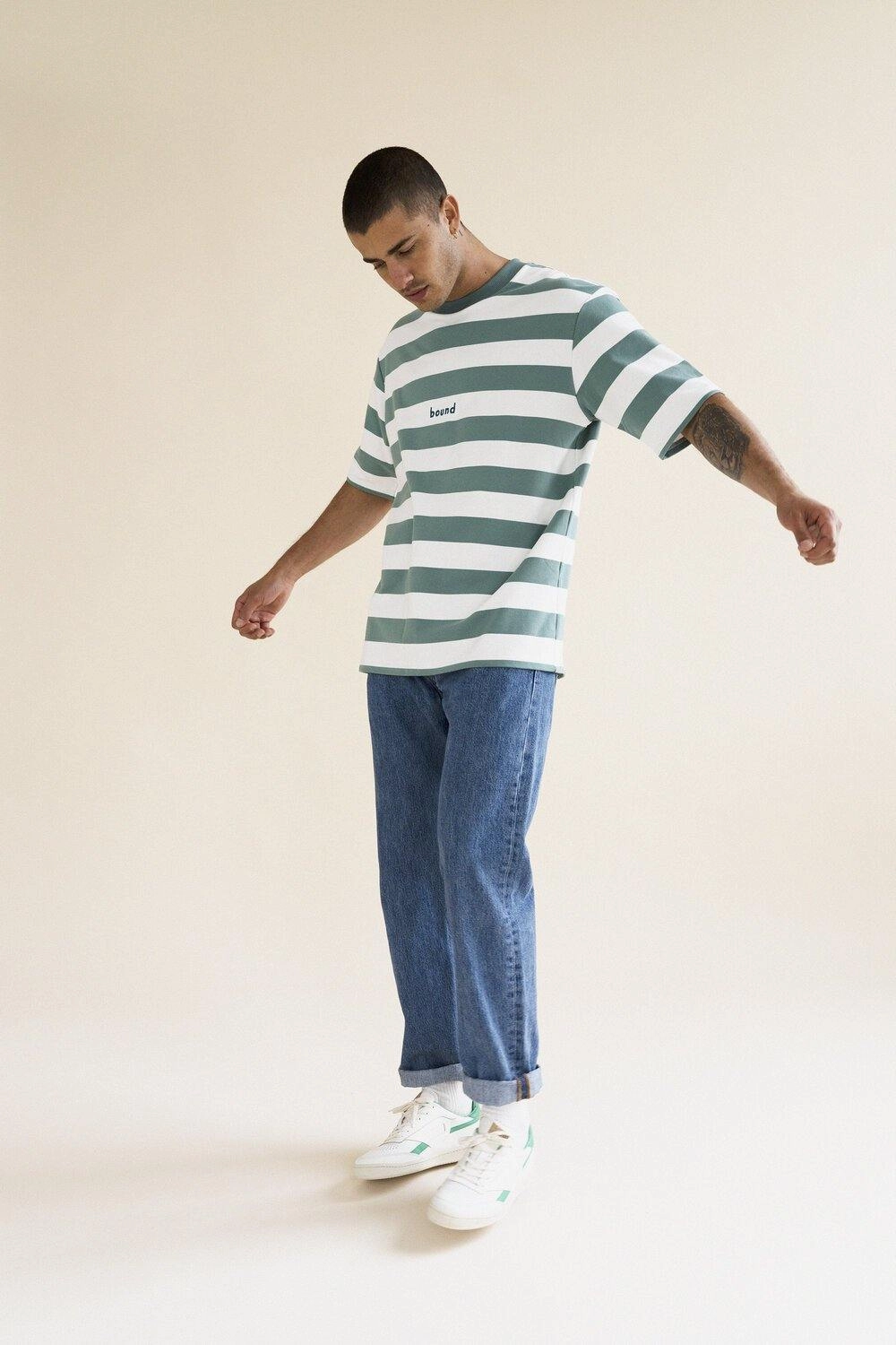 Reinforced Shoulder Seams bound 'MENTHE' STRIPE TEE