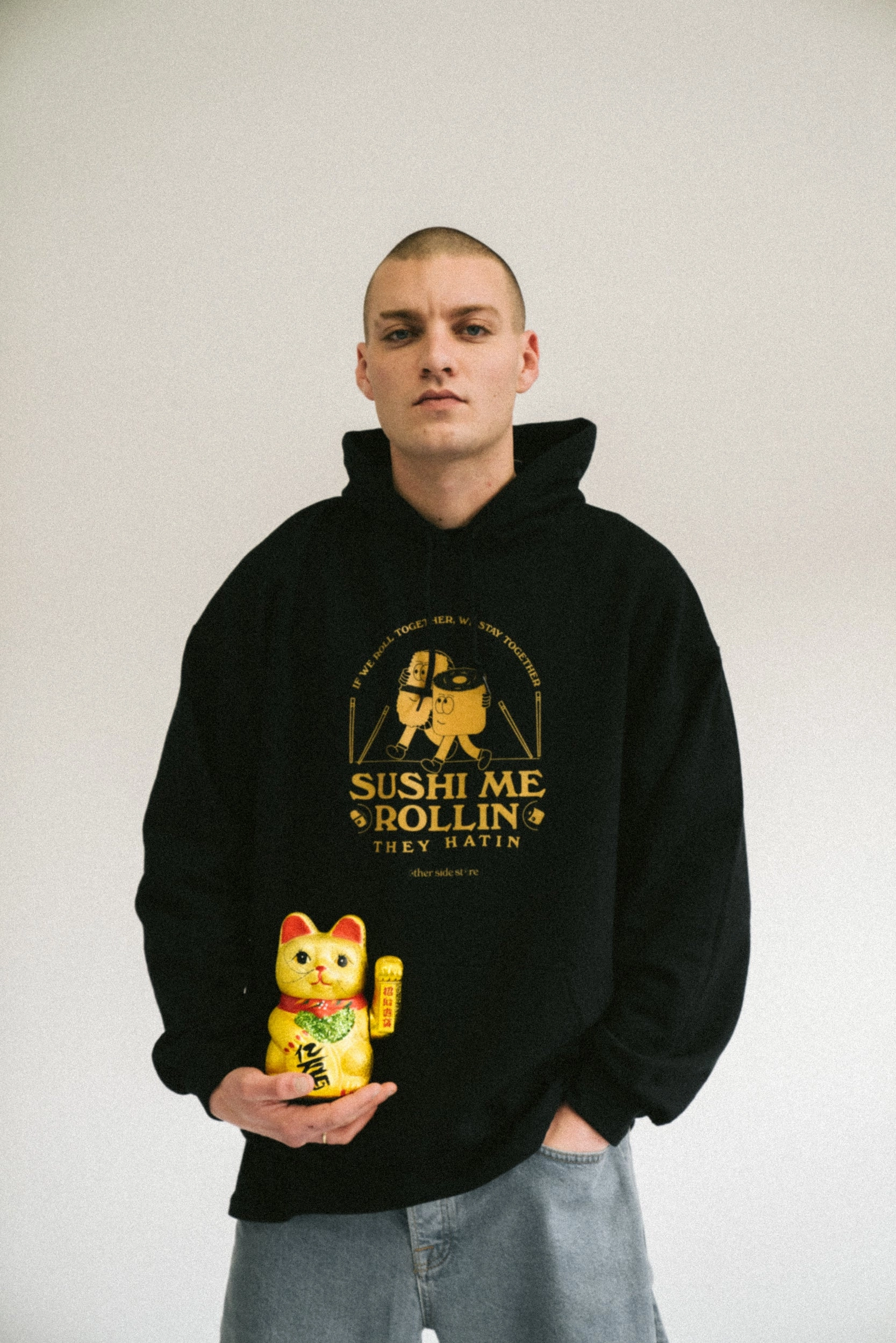Other Side Store 'Sushi Me Rollin' Hoodie - Black Heathered Texture Music Festival Style