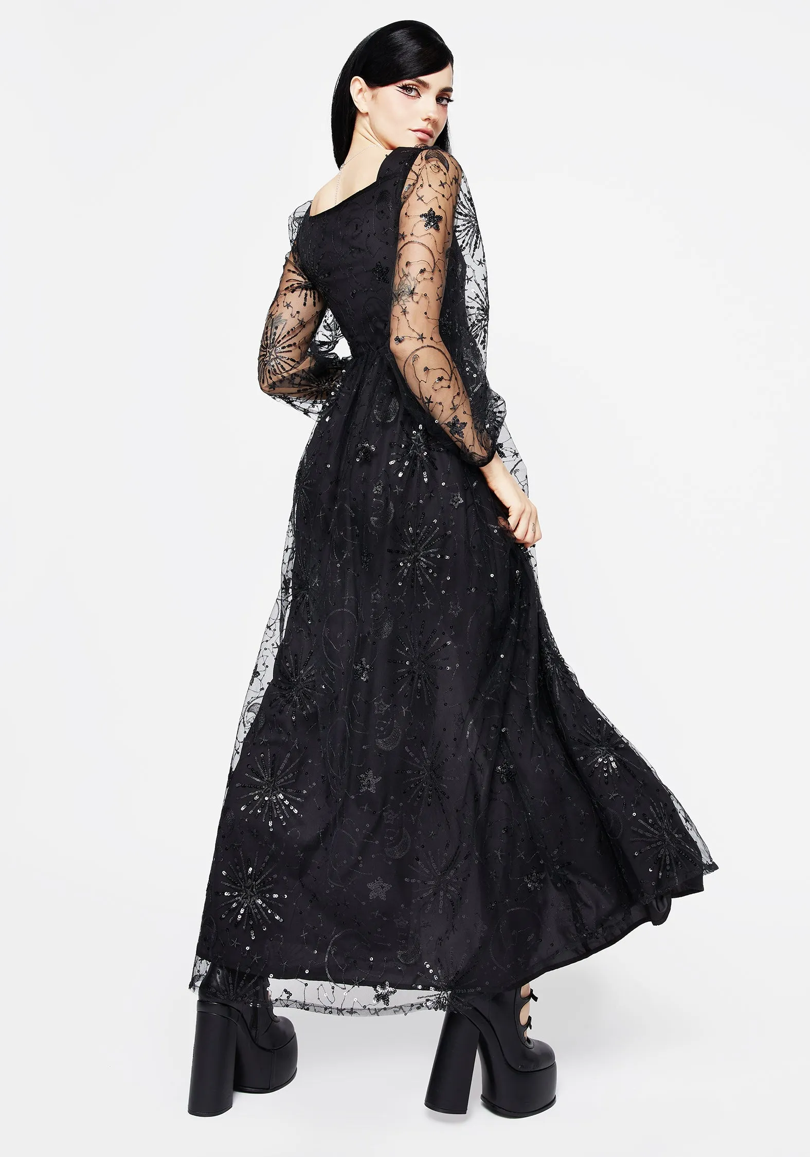 Sirius Sequined Faux Wrap Maxi Gown Elastic Fit