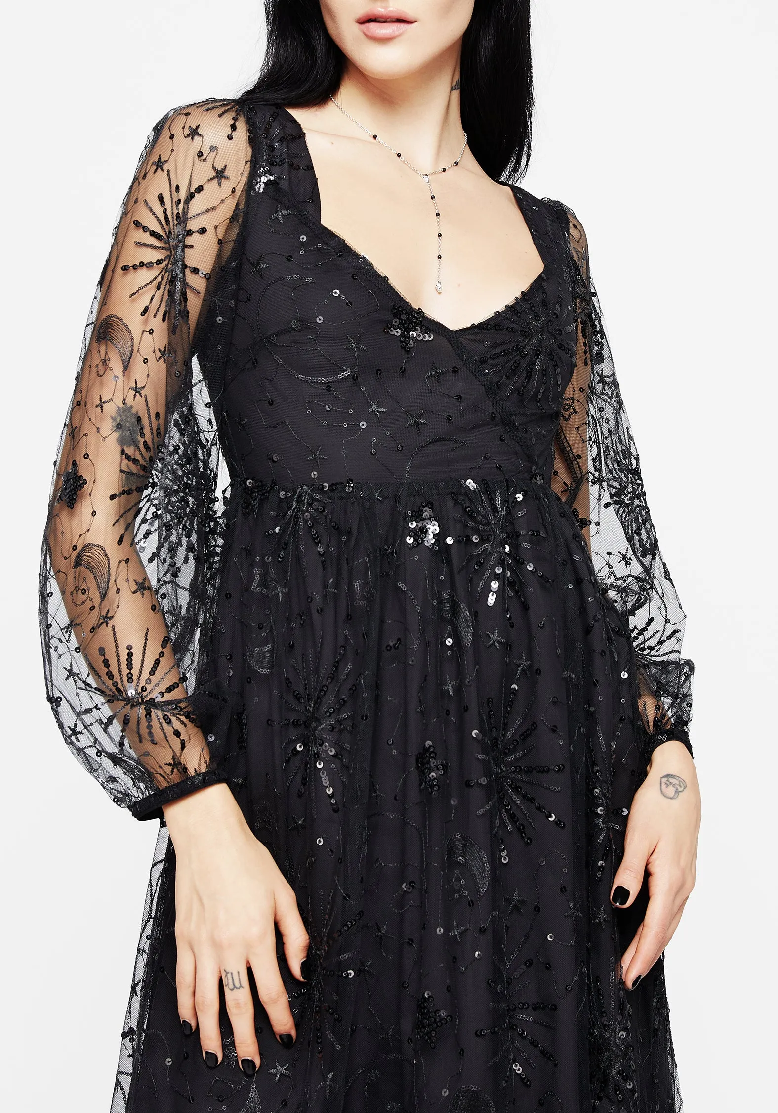 Lightweight and Breezy Aura Glow Sirius Sequined Faux Wrap Maxi Gown
