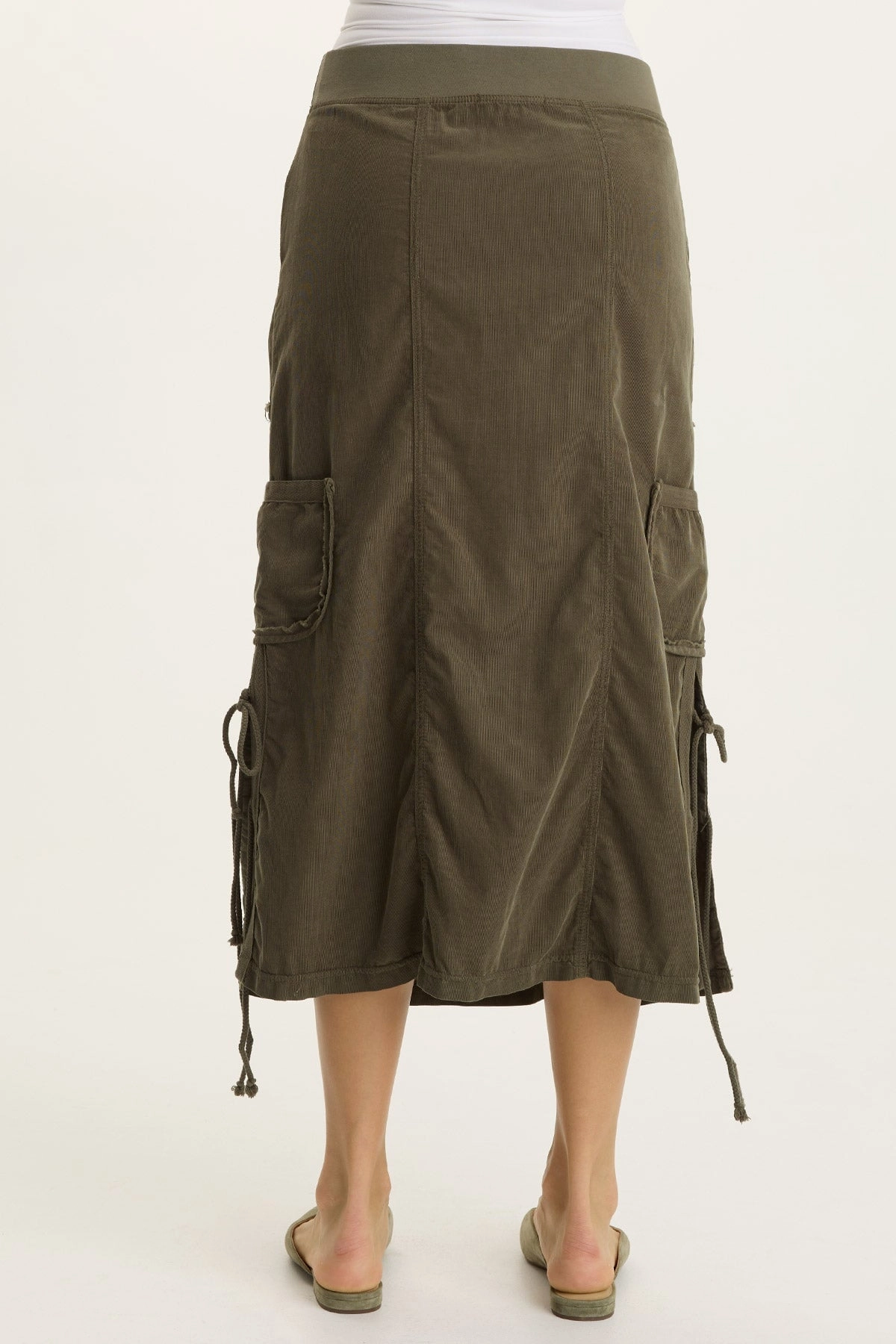 Sisu Corduroy Adjustable Cargo Midi Skirt Striped Design