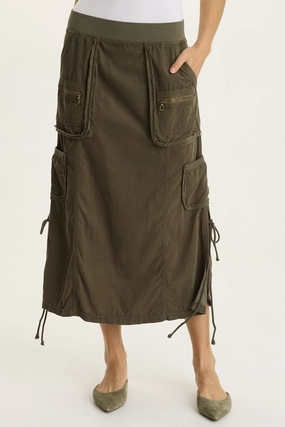 Sporty Casual Pure Vibes Sisu Corduroy Adjustable Cargo Midi Skirt