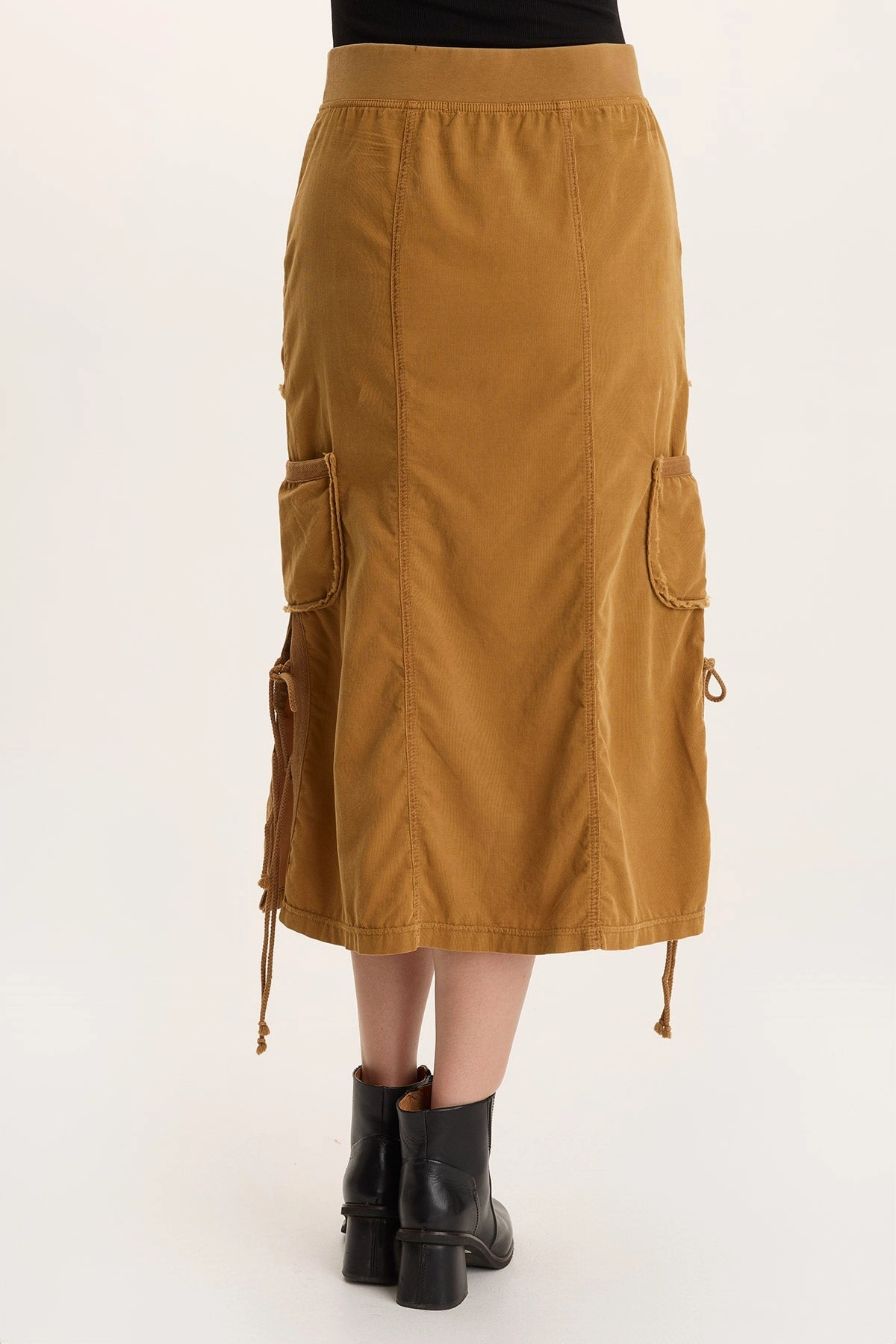 Celebrity Style Asymmetrical Cut Sisu Corduroy Adjustable Cargo Midi Skirt