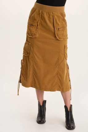 Weekend Favorite Sisu Corduroy Adjustable Cargo Midi Skirt