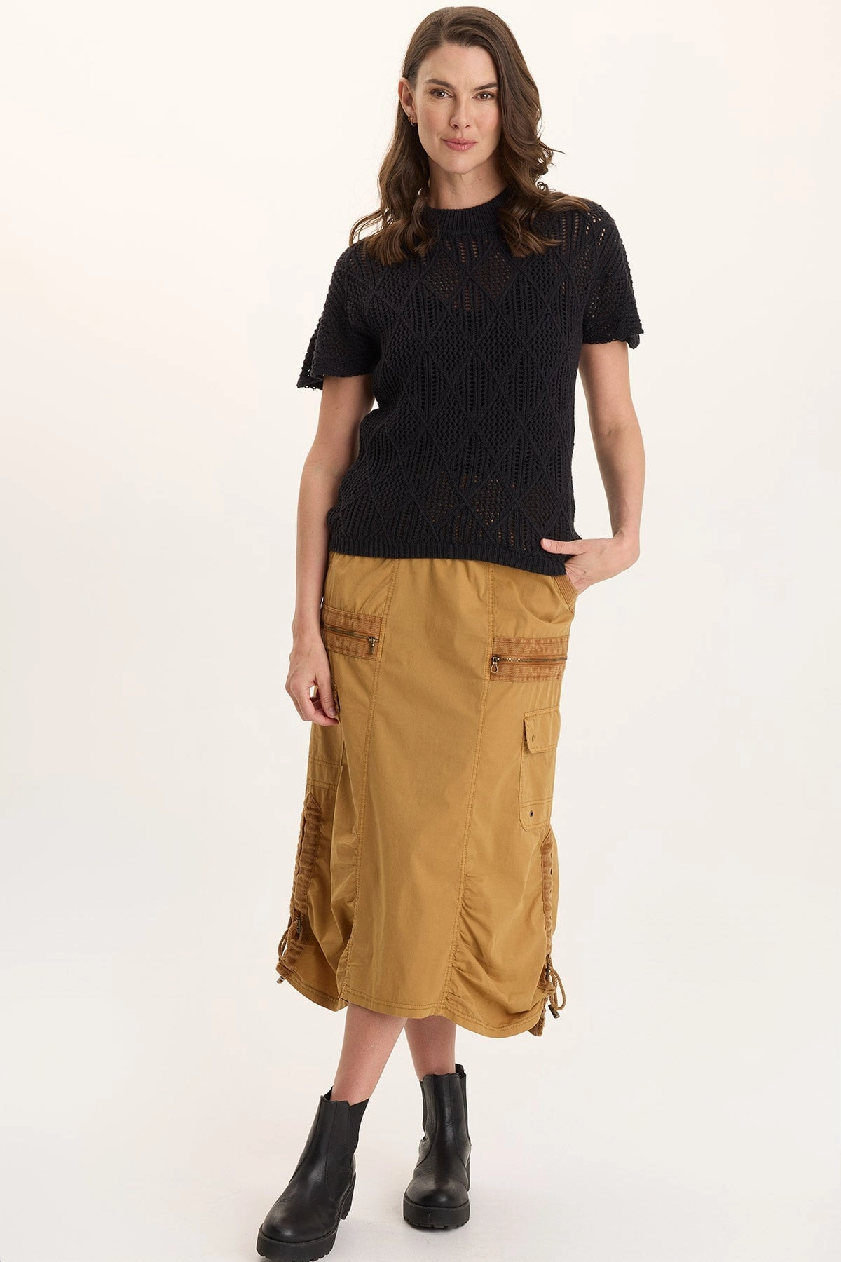 Media Feature Sisu Corduroy Adjustable Cargo Midi Skirt