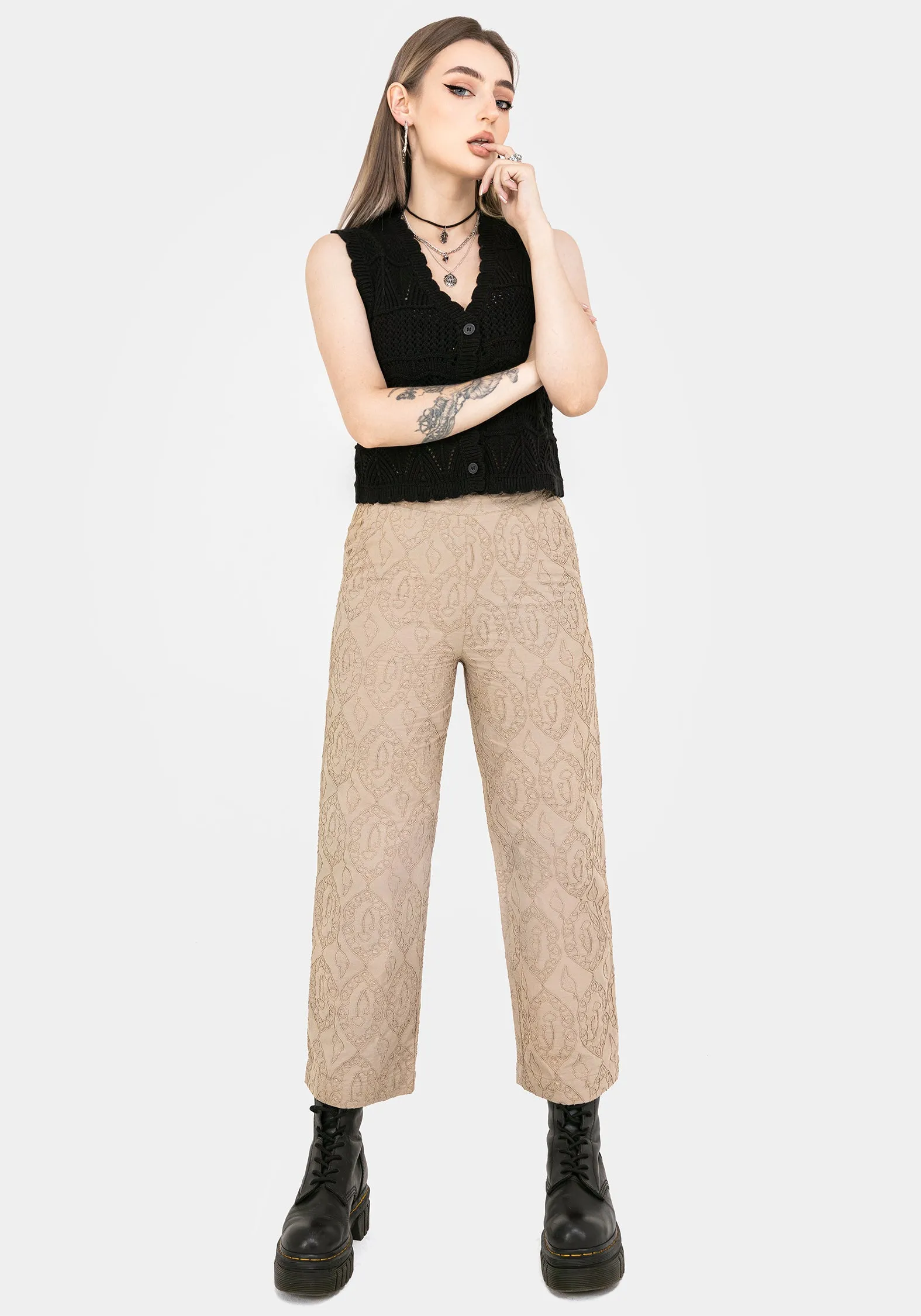 Suma Cotton Textured Pull On Tapered Trouser High Density Weave
