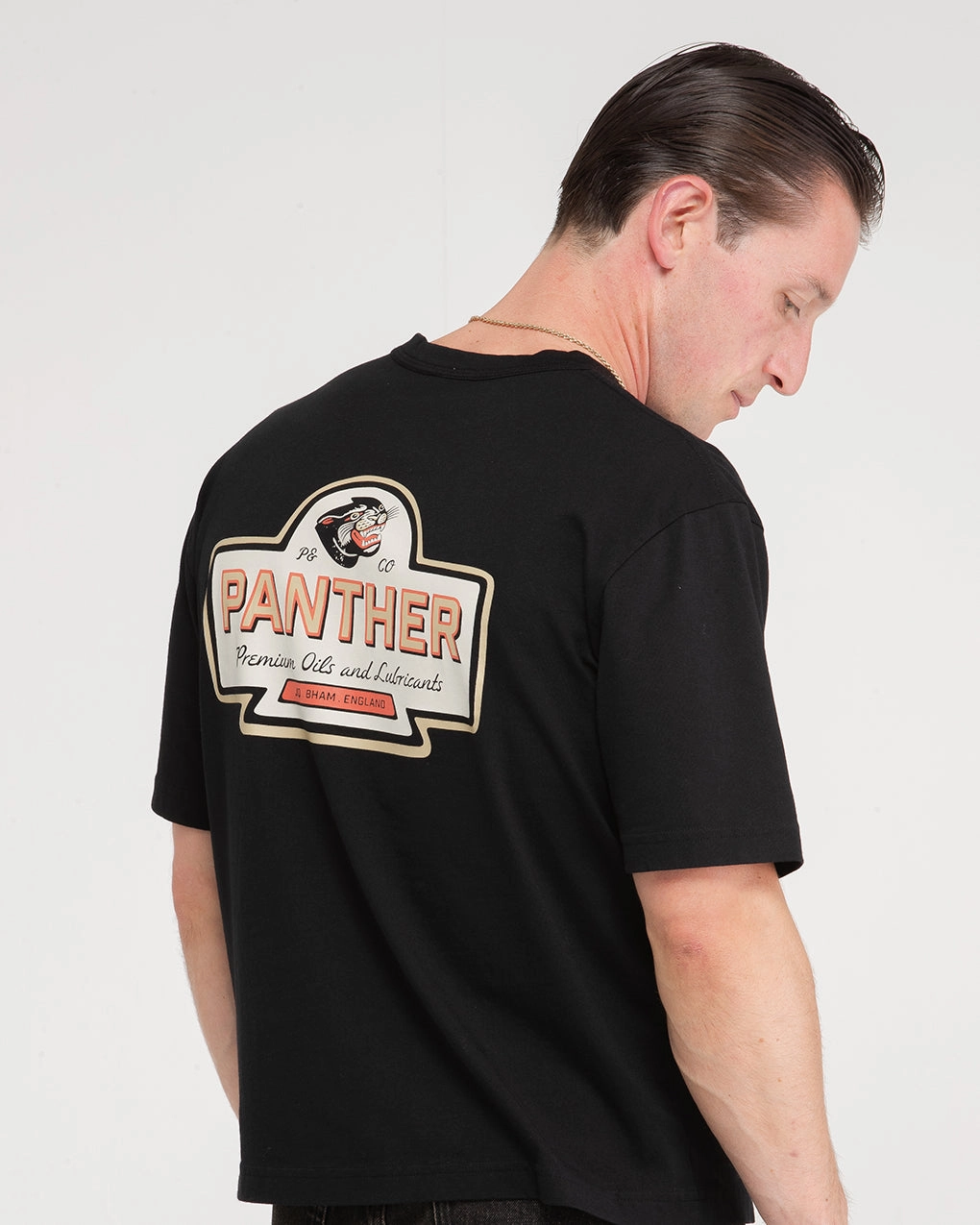 Panther Oils Boxy T-Shirt - Washed Black Streetwear attitude Flatlock stitching