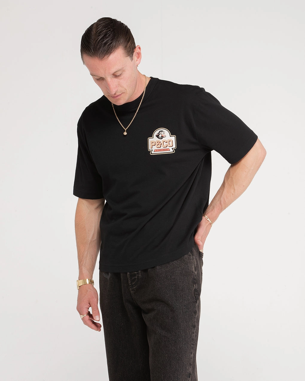 Sporty Chic Stylish Wear Panther Oils Boxy T-Shirt - Washed Black
