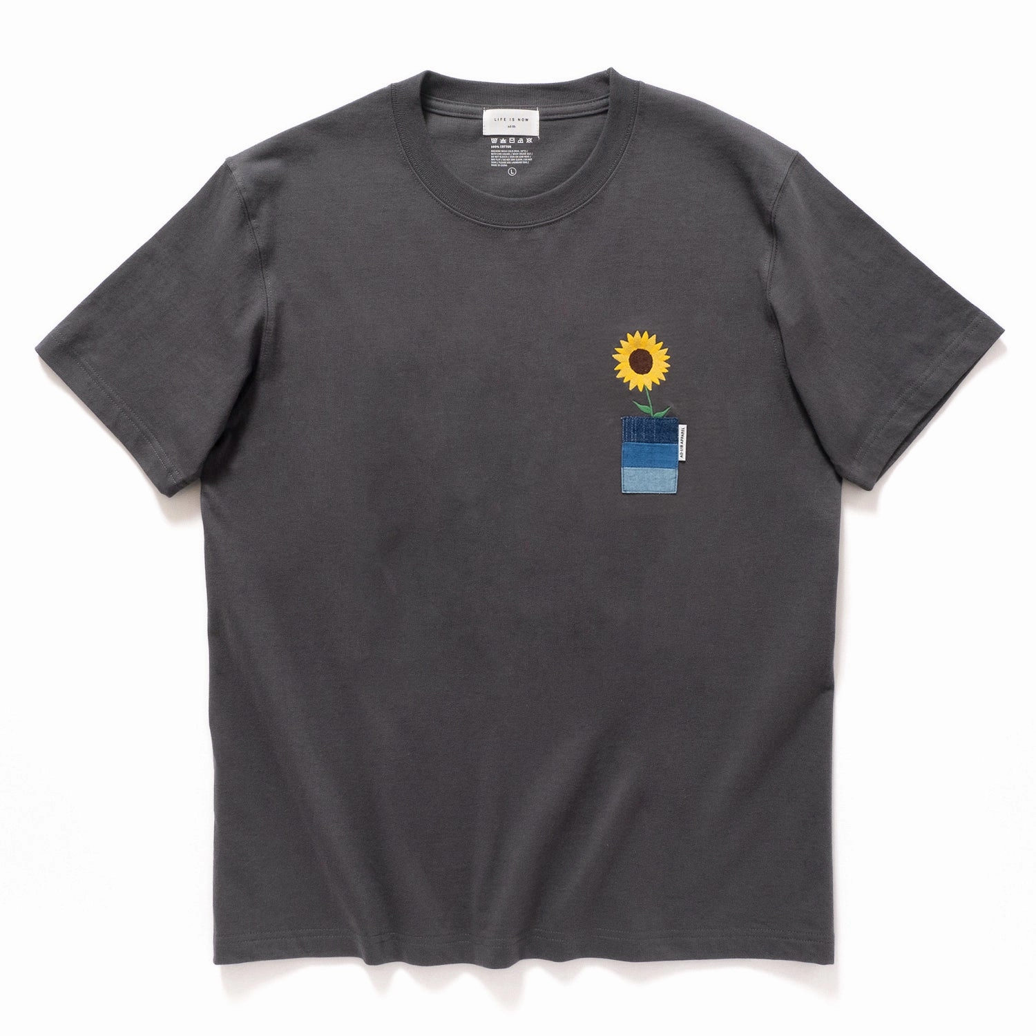 Wrinkle Resistant Texture Retro nostalgia (ZT1398) Sunflower Embroidery Denim Patchwork Tee