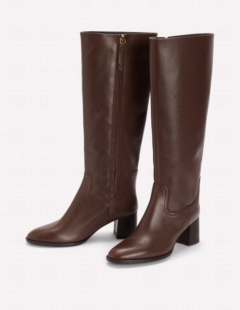 Skye Smart Knee Boots-Chocolate Brogue Detail