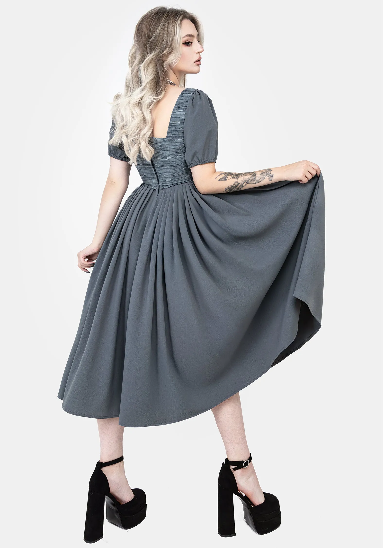 Slain Puff Sleeve Corset Midi Dress Summer Ready Radiant Mood