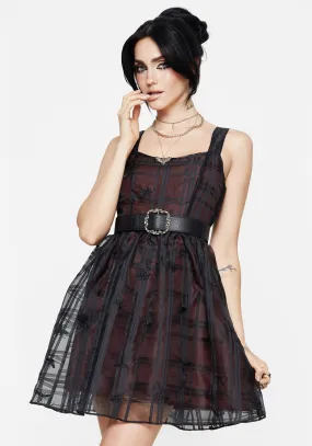 Sedona Organza Check Embroidered Mini Dress Lace Fine Trendy Layer