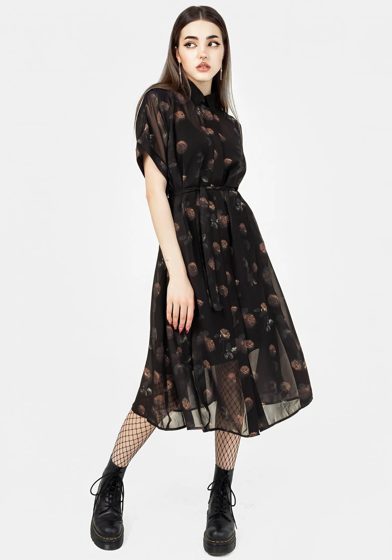 Casual maxi dress Casual Motion Monica Floral Chiffon Midi Shirt Dress