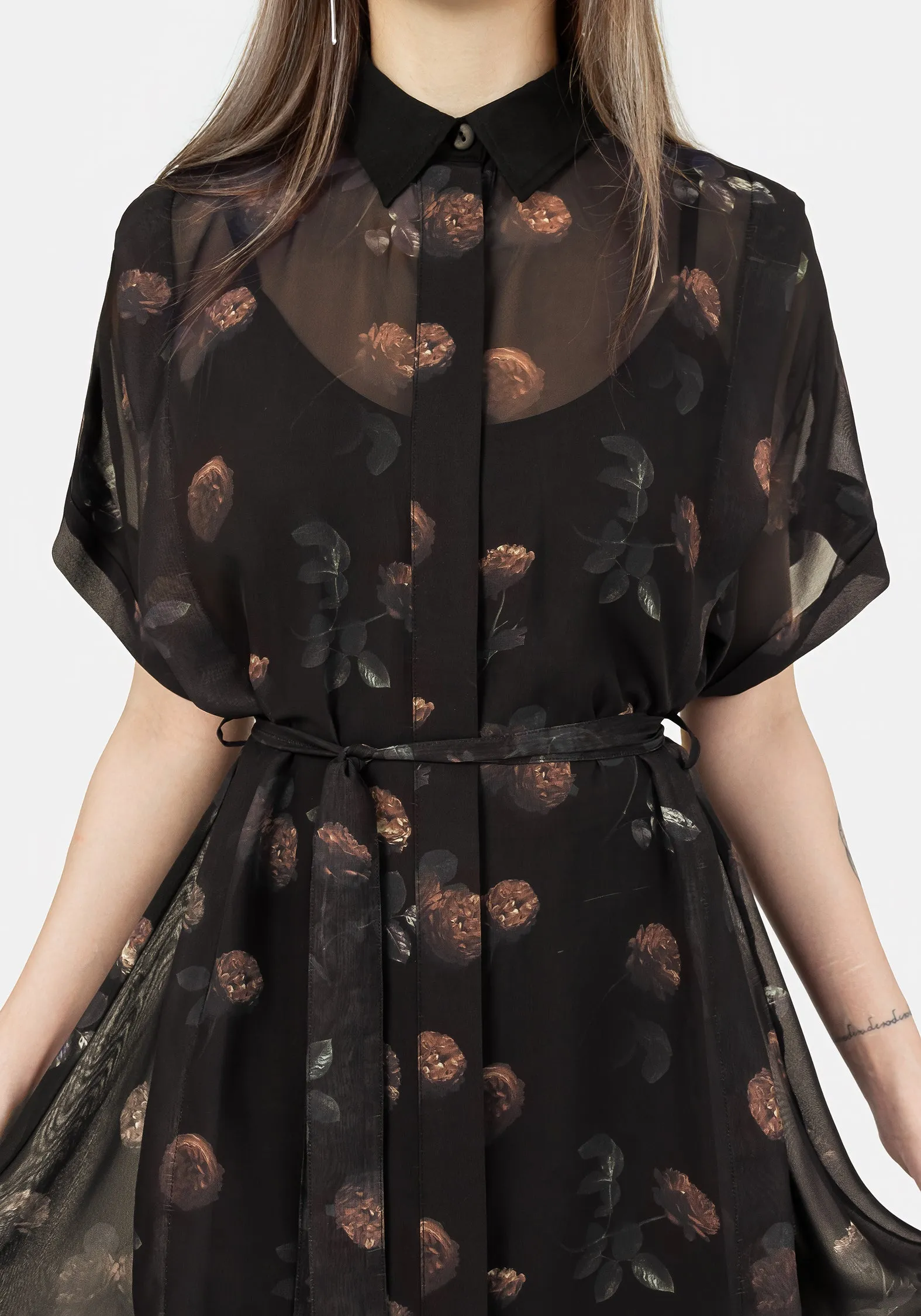 Elegant Piece Monica Floral Chiffon Midi Shirt Dress