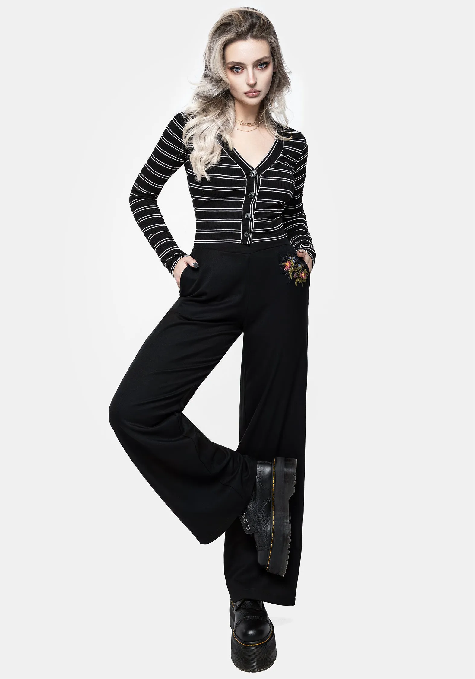 Full Motion Cleome Floral Spiderweb Embroidered Trousers