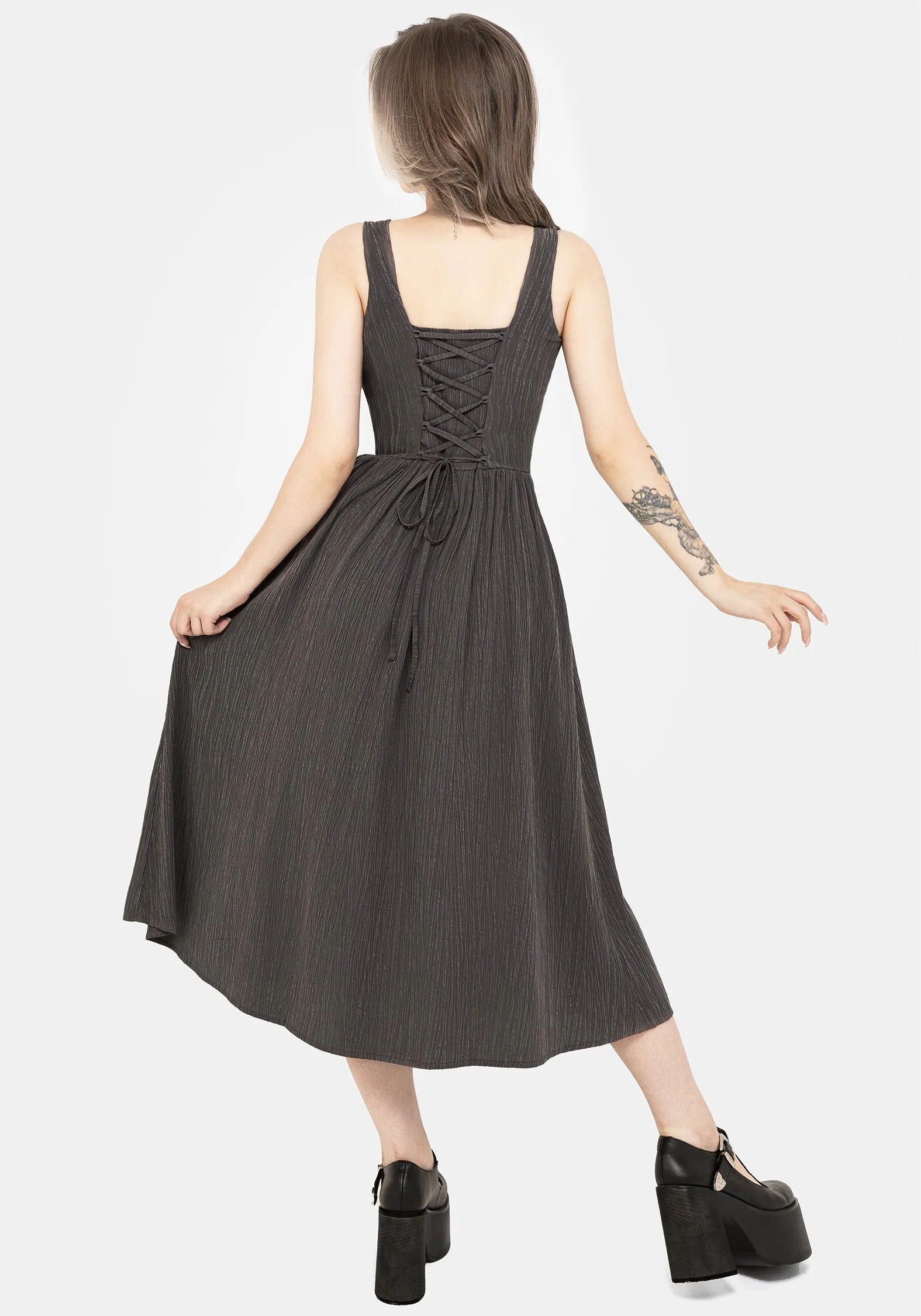 Darkside Corset Midi Dress Airy Base Pleat-Front