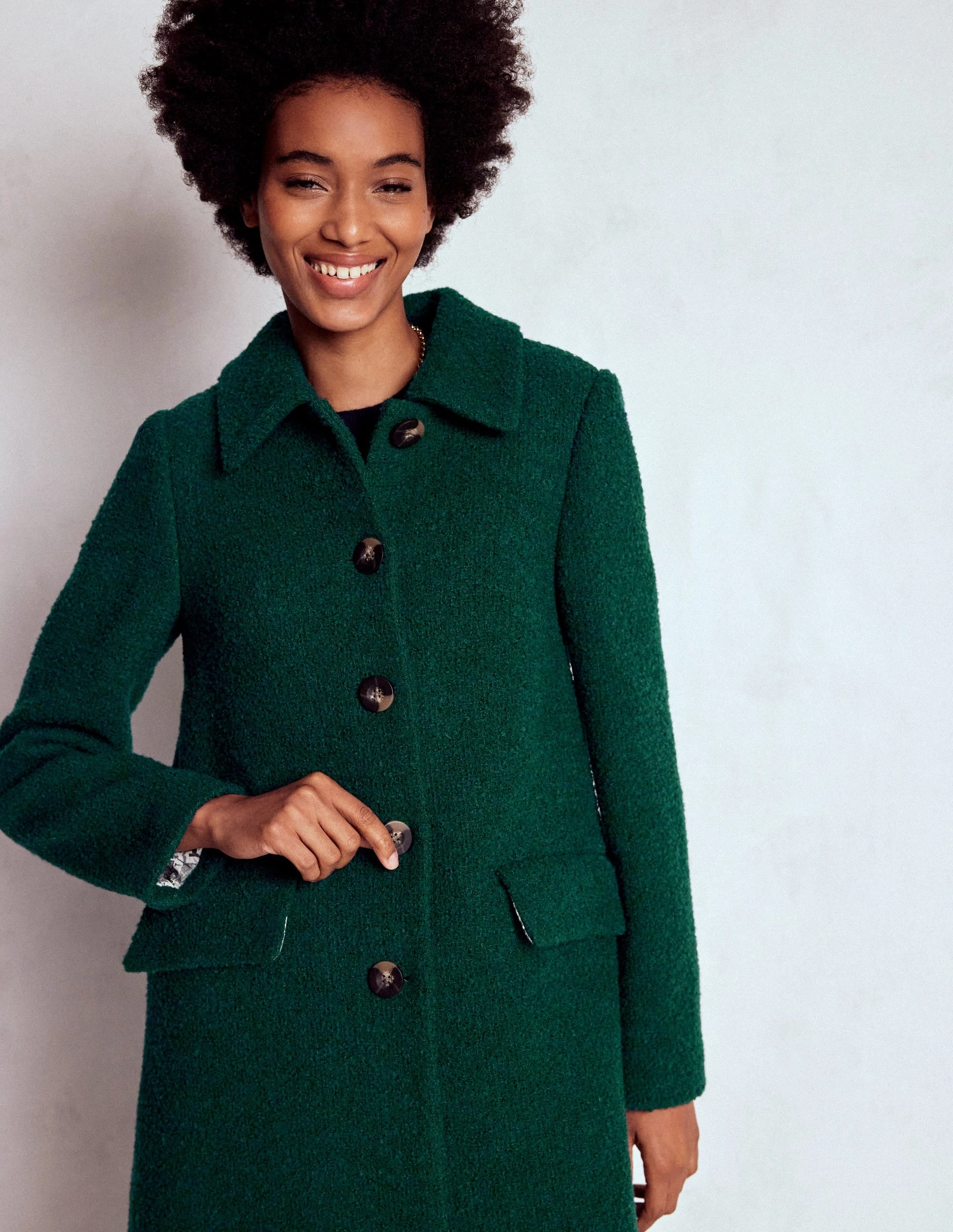 Stretch Paneling Edinburgh Wool Coat-Emerald Night