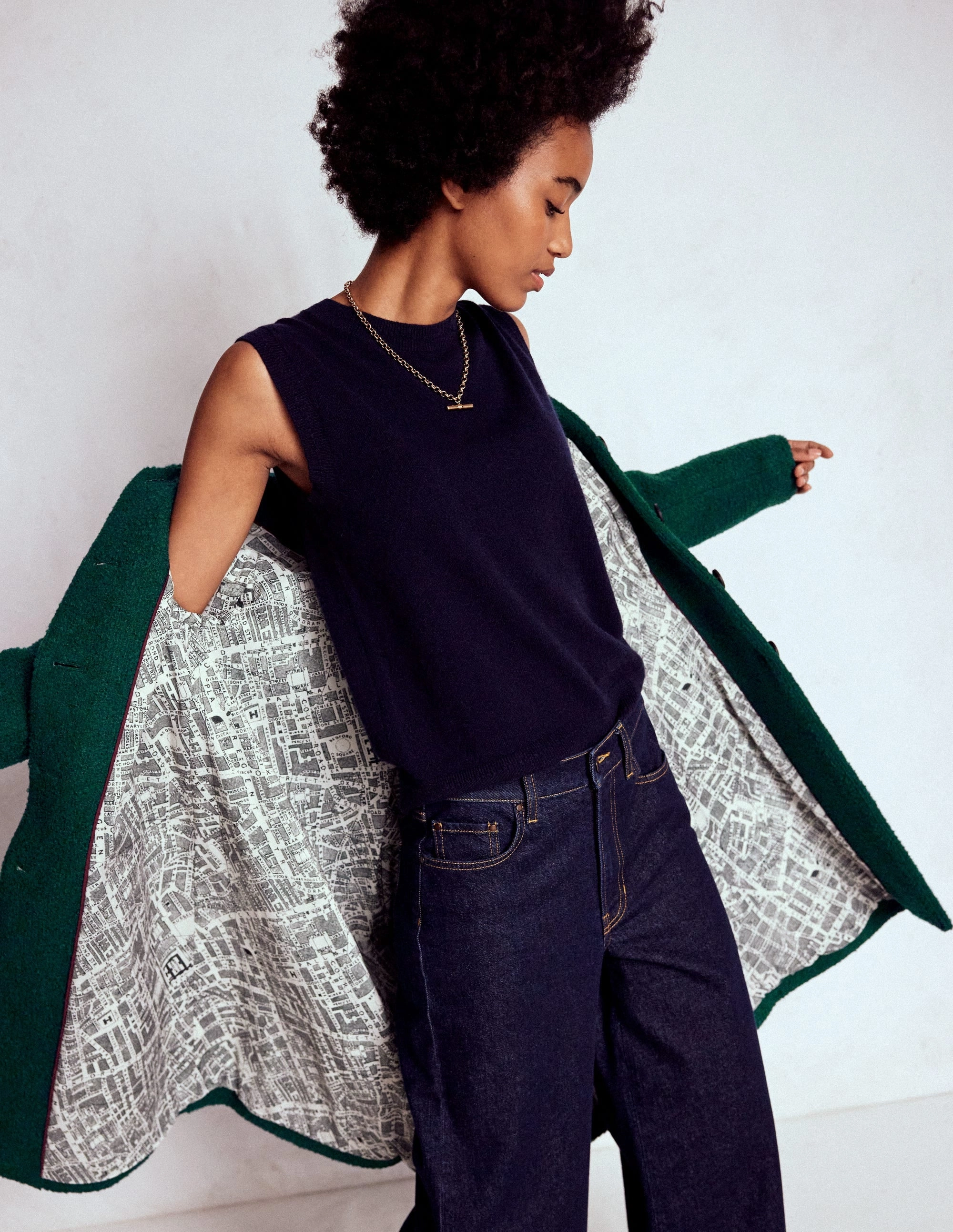 UV Protective Edinburgh Wool Coat-Emerald Night