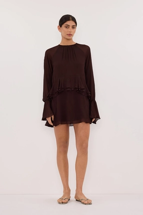 BODHI DARK CHOC LONG SLEEVE MINI DRESS Daily Casual