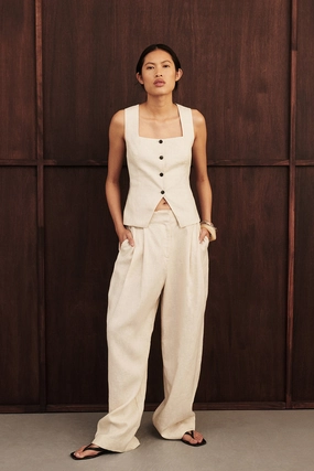FRAN SANDSTONE LINEN PANT Zip Pocket GussetedCrotch
