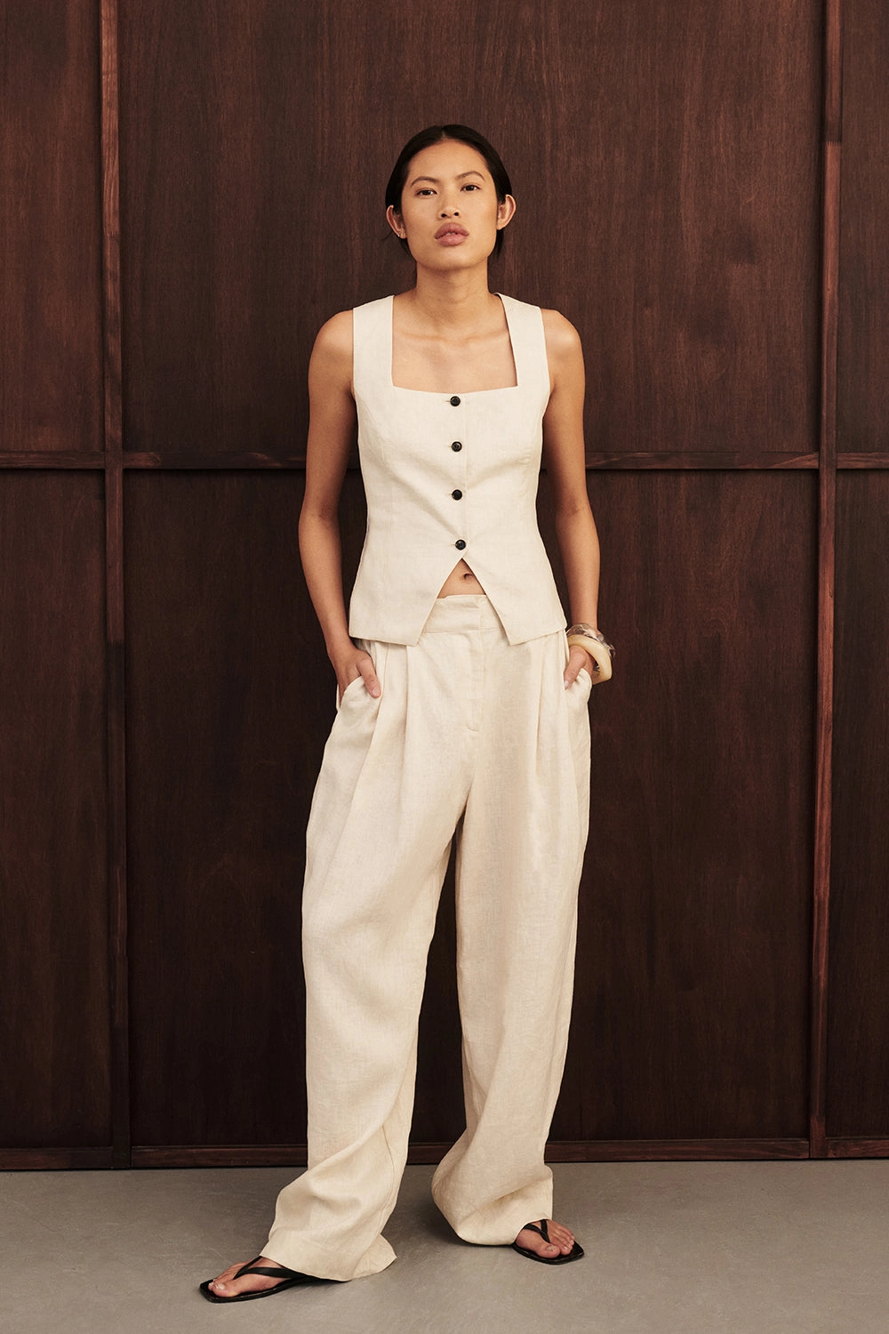 Metallic accents FRAN SANDSTONE LINEN PANT