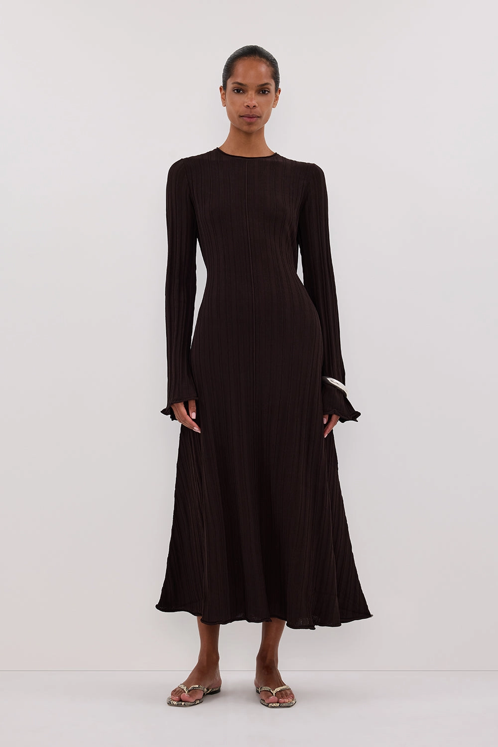 SYLVIA BITTER CHOC KNIT MIDI DRESS Cool Tone