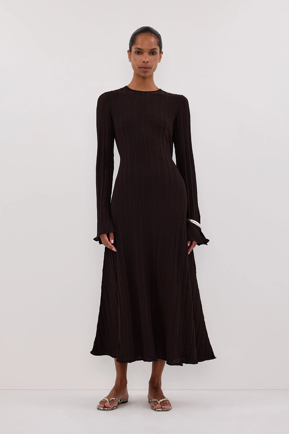 SYLVIA BITTER CHOC KNIT MIDI DRESS Lounge Vibe Versatile Comfort