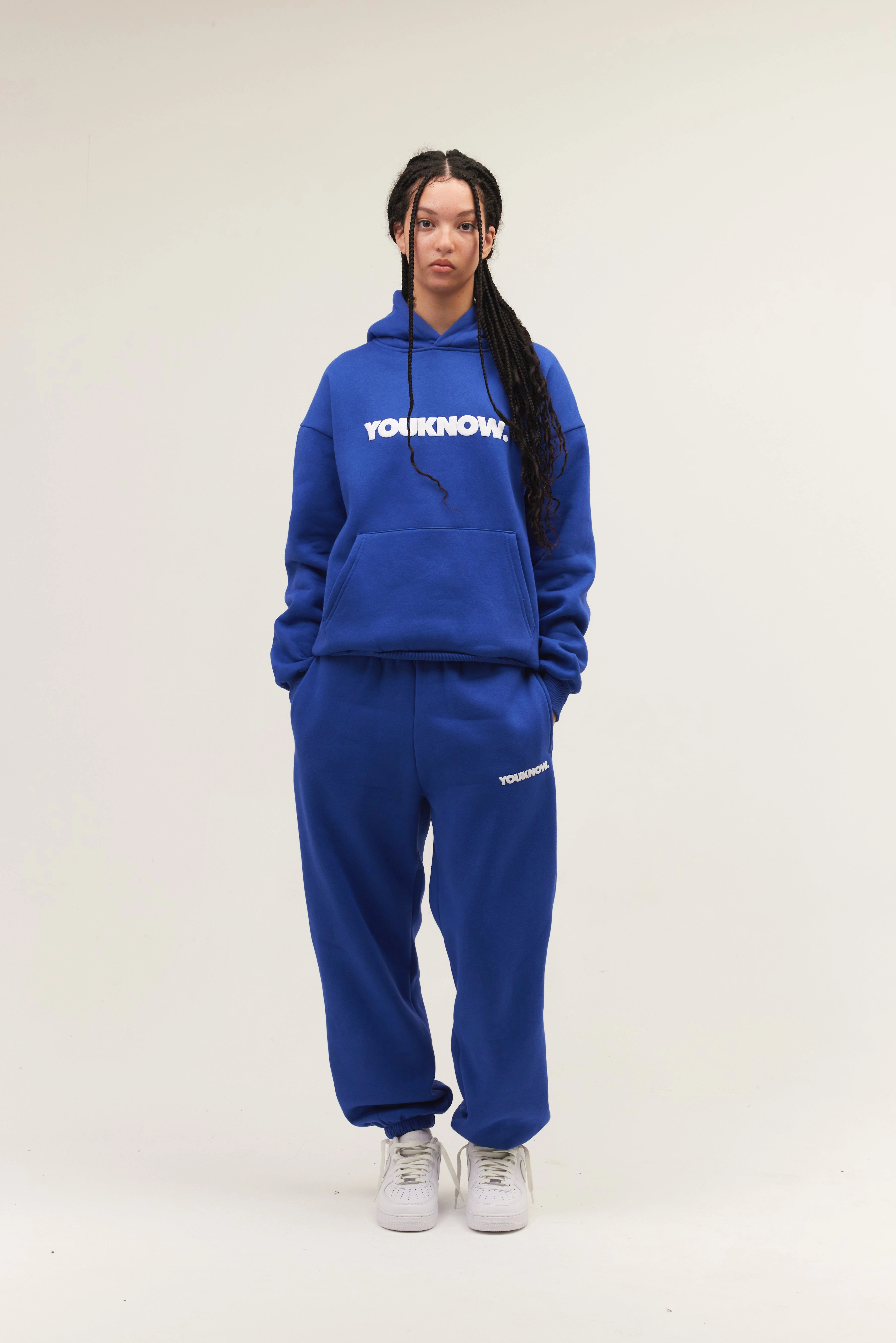 BLOCK HOODIE | Blue Zip Pocket Extended Back Length