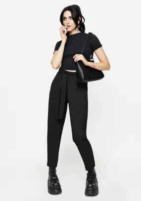 Hester Embroidered Tapered Trousers - Black Flat Lock Seams Breathable fabric