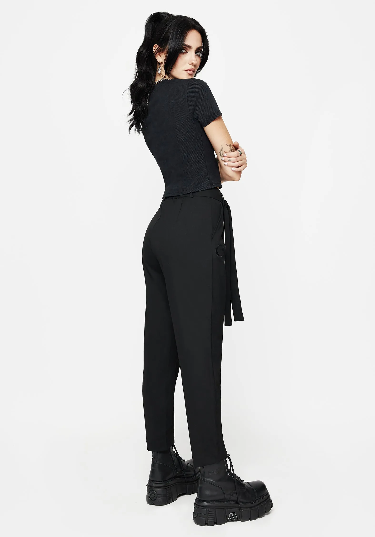 Hester Embroidered Tapered Trousers - Black Street Comfort Casual Active
