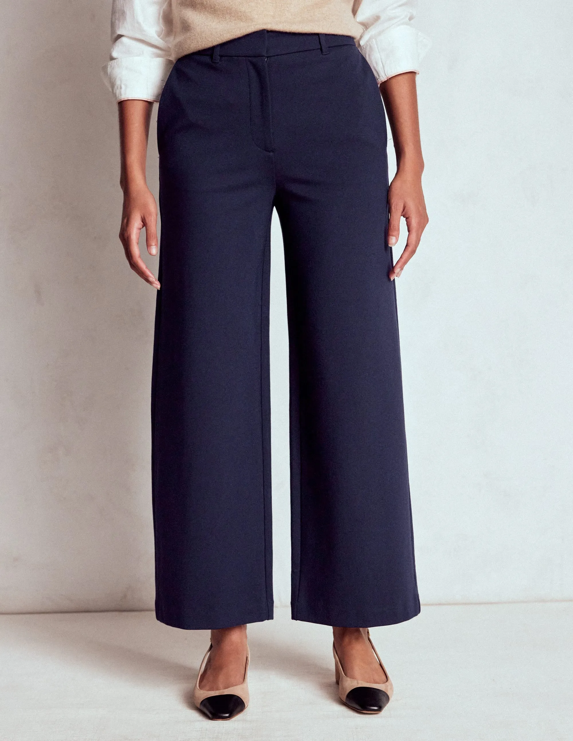 Belgravia Ponte Crop Trousers-Navy Metallic accents Comfortable Stretch
