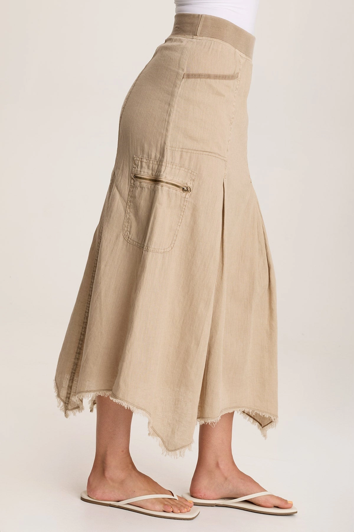 Button Details Street Ready Doak Skirt with Sharkbite Hem and Cargo Pockets