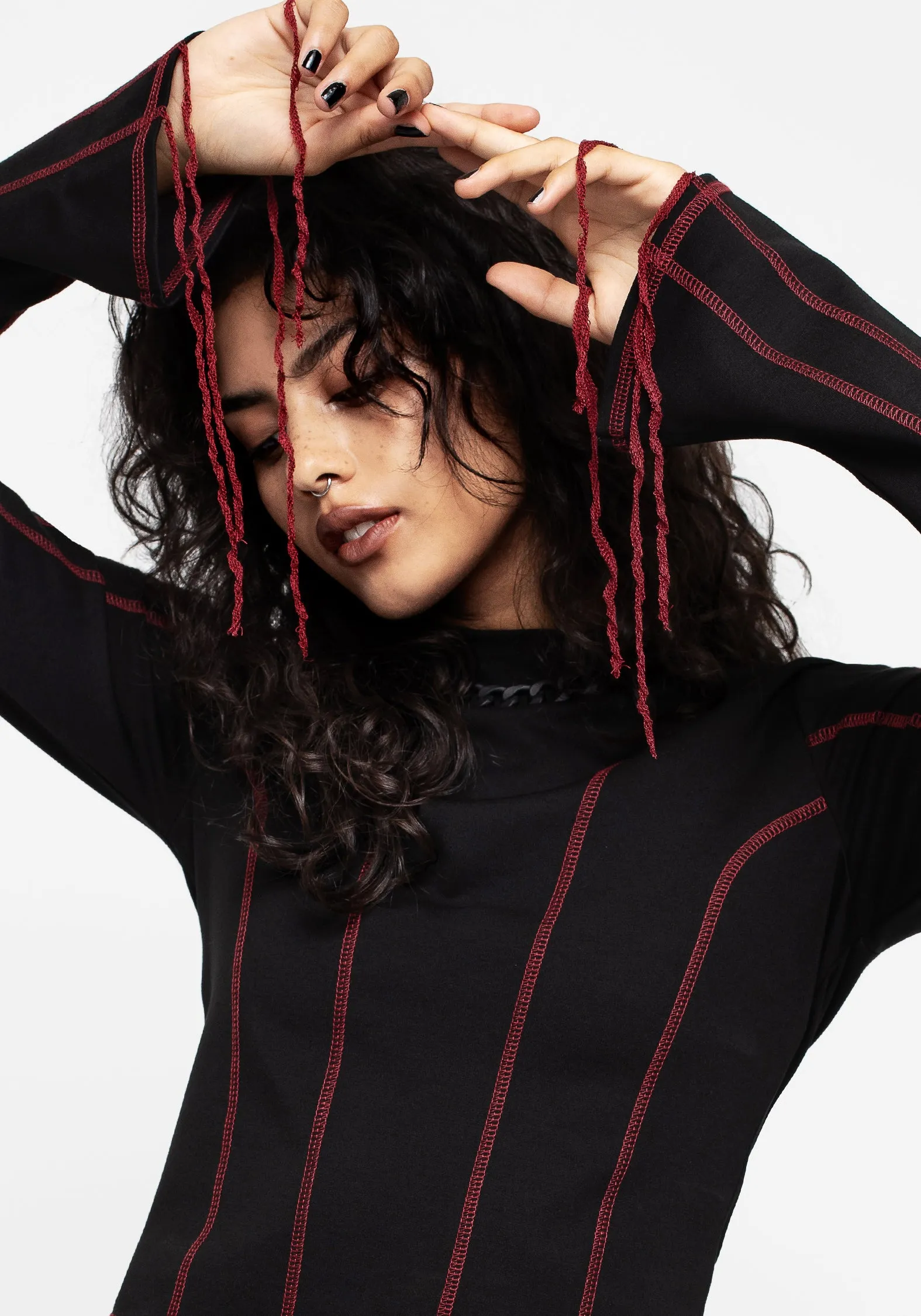 Ultra Soft Collar Lining Lissa Contrast Stitch Long Sleeve Top
