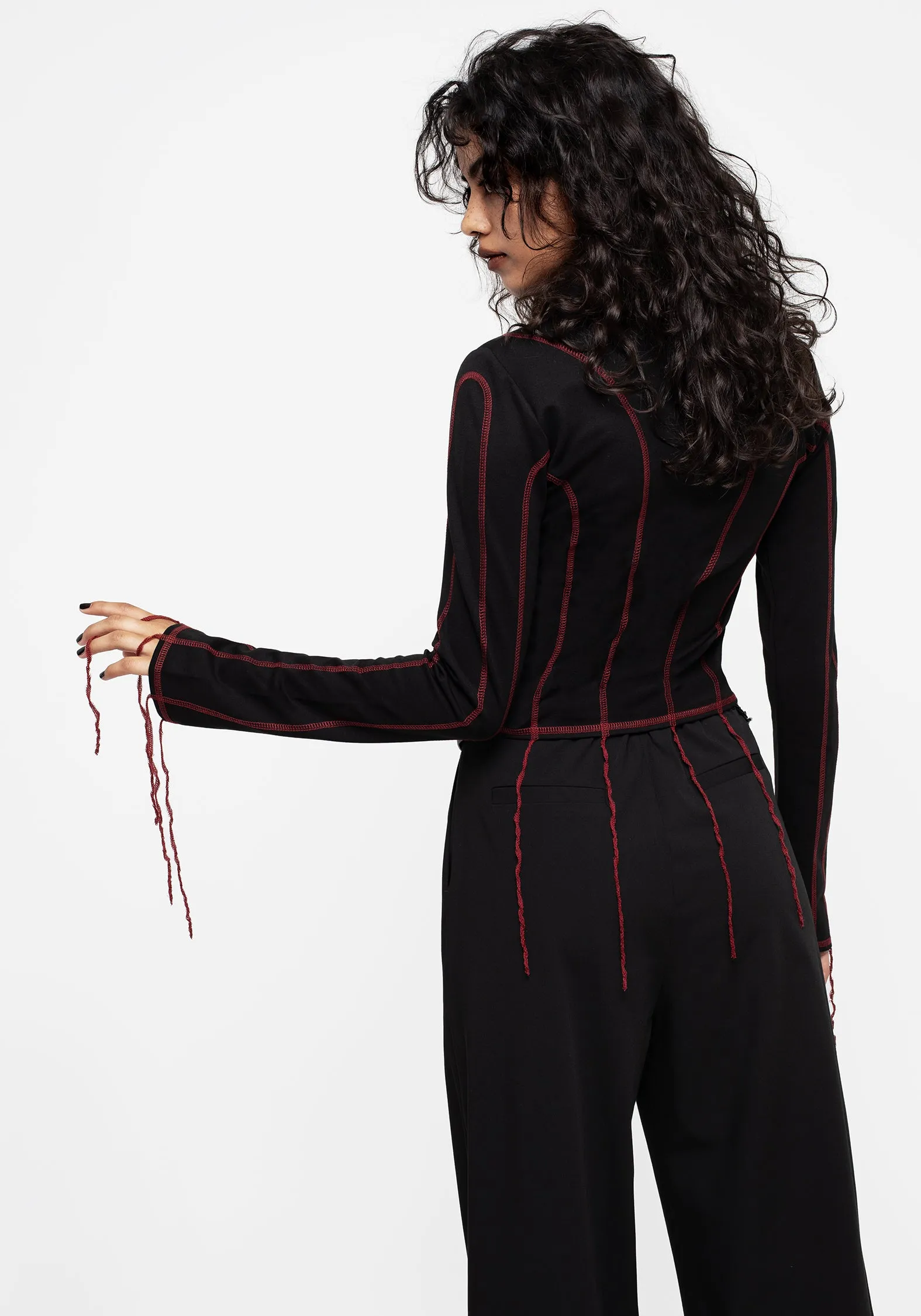 Lissa Contrast Stitch Long Sleeve Top patio Plateau area