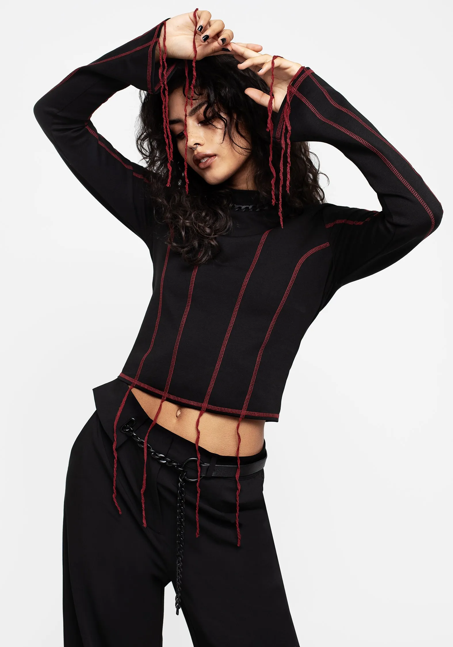 Customizable Lissa Contrast Stitch Long Sleeve Top